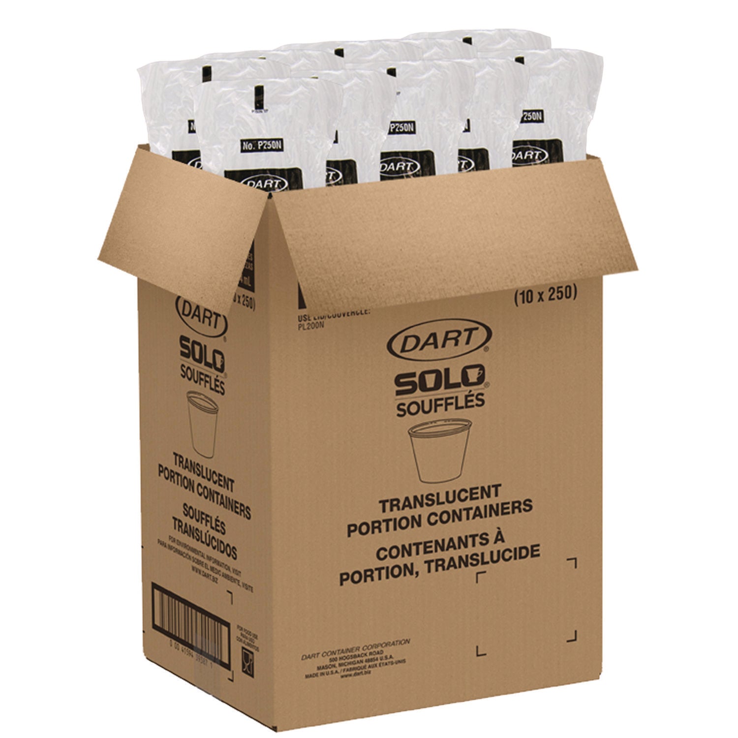 SOLO® Portion Containers, 2.5 oz, Plastic, Translucent, 2,500/Carton