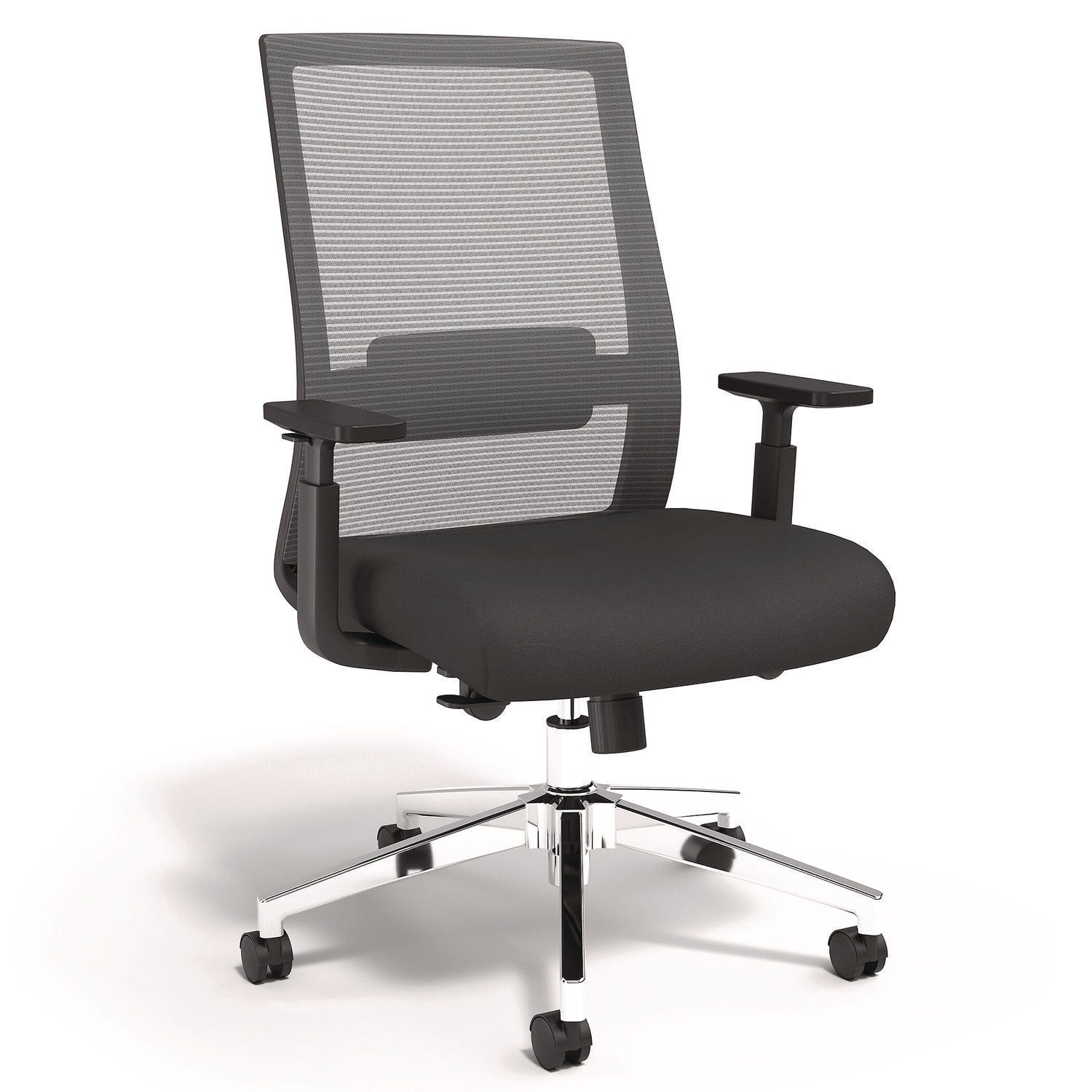Alera® Ashdale Ergonomic Fabric Swivel Task Chair, Supports Up to 275 lb, 18.15 to 21.89 Seat Height, Black Seat/Back, Silver Base