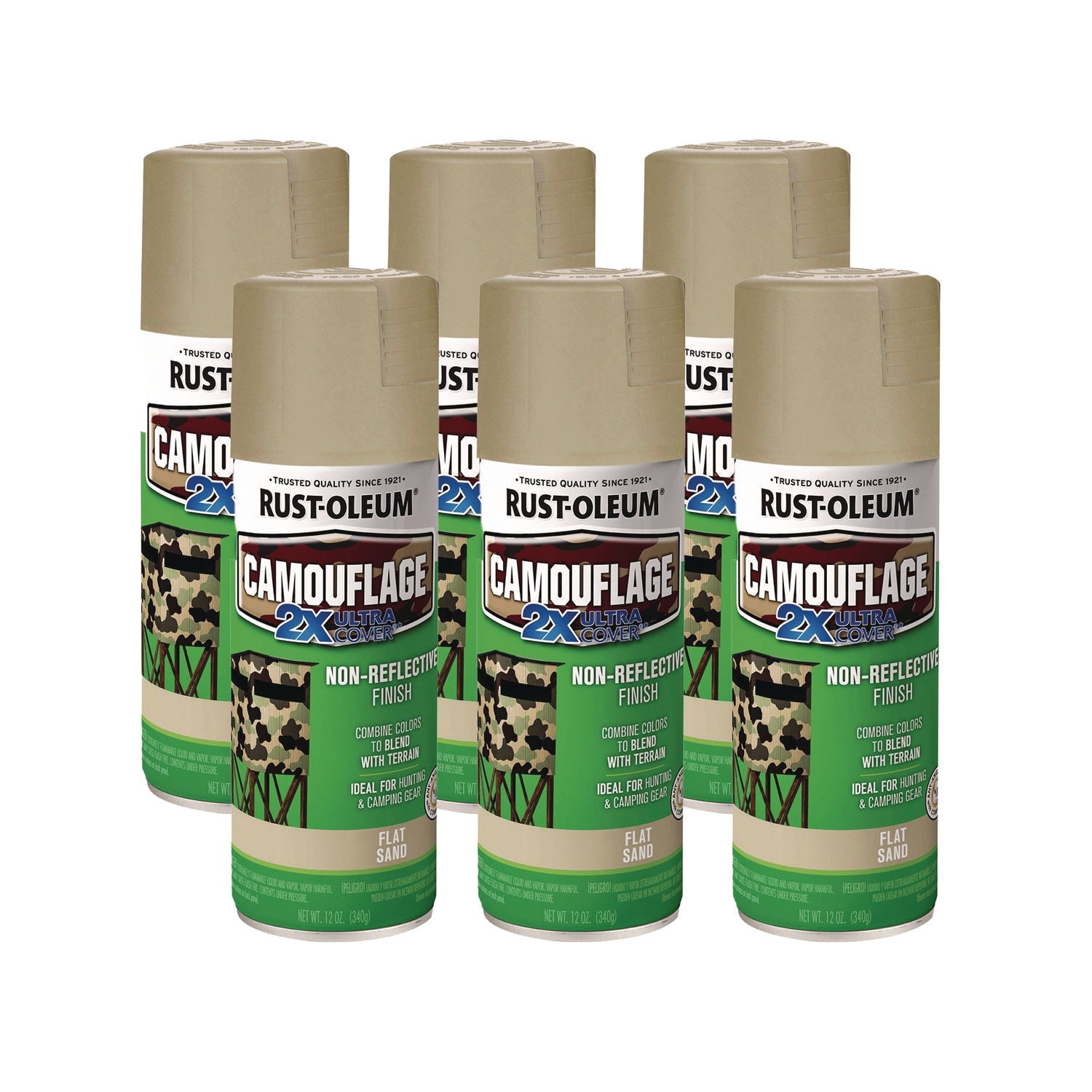 Rust-Oleum® Camouflage Spray Paint, Flat Sand, 12 oz Aerosol Can, 6/Carton