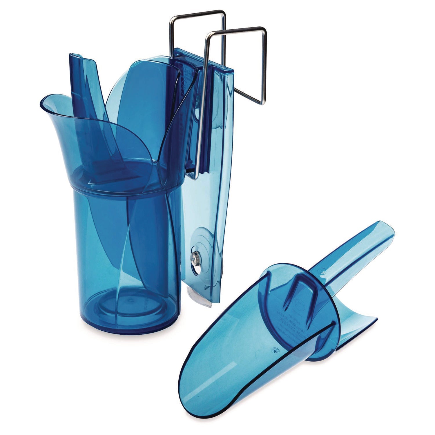 San Jamar® Saf-T-Scoop and Guardian System for Ice Machines, 12 oz to 16 oz Ice Scoop, Transparent Blue, 50/Carton - Bloom Skins