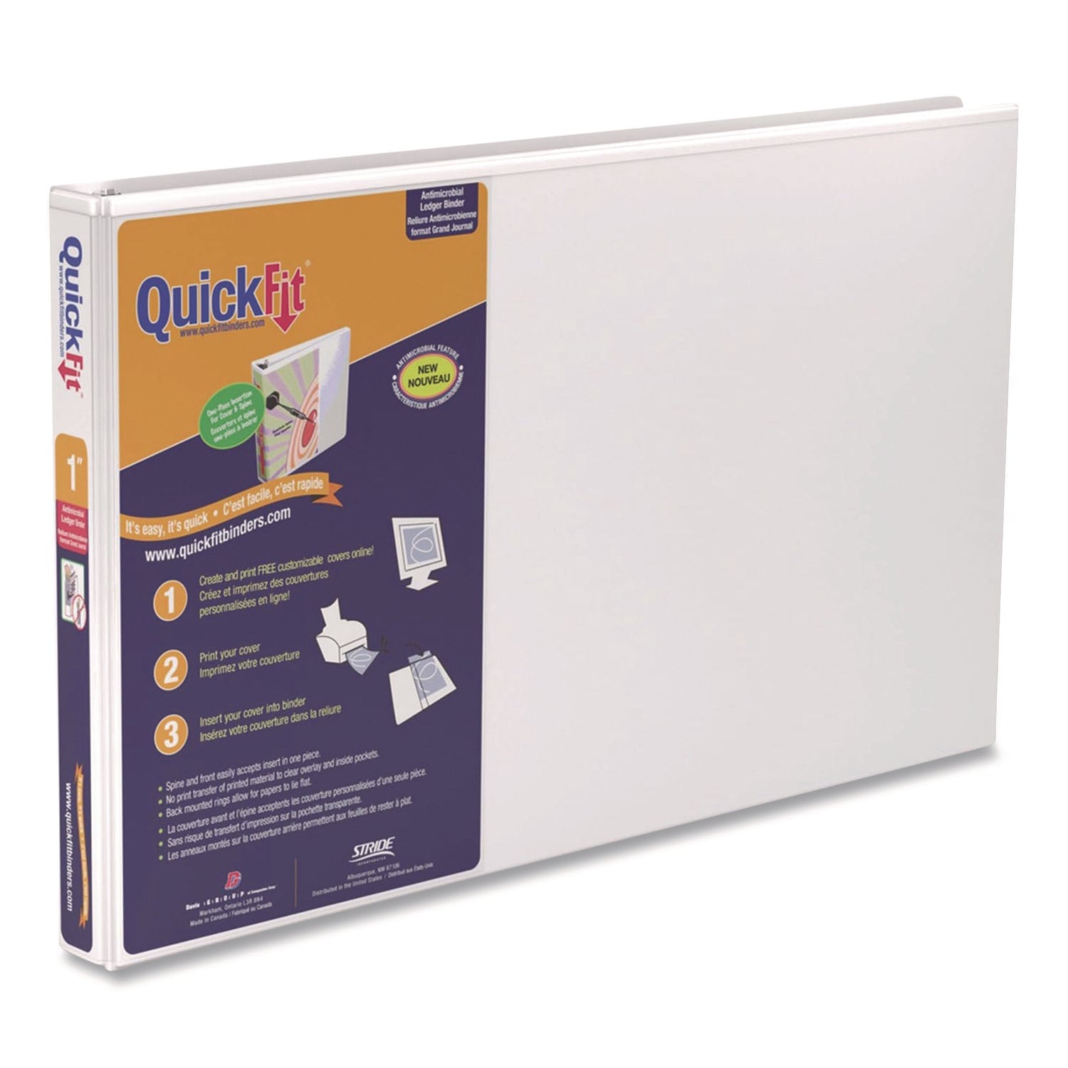 Stride Quickfit Ledger D-Ring View Binder, 3 Rings, 1" Capacity, 11 X 17, White - Bloom Skins