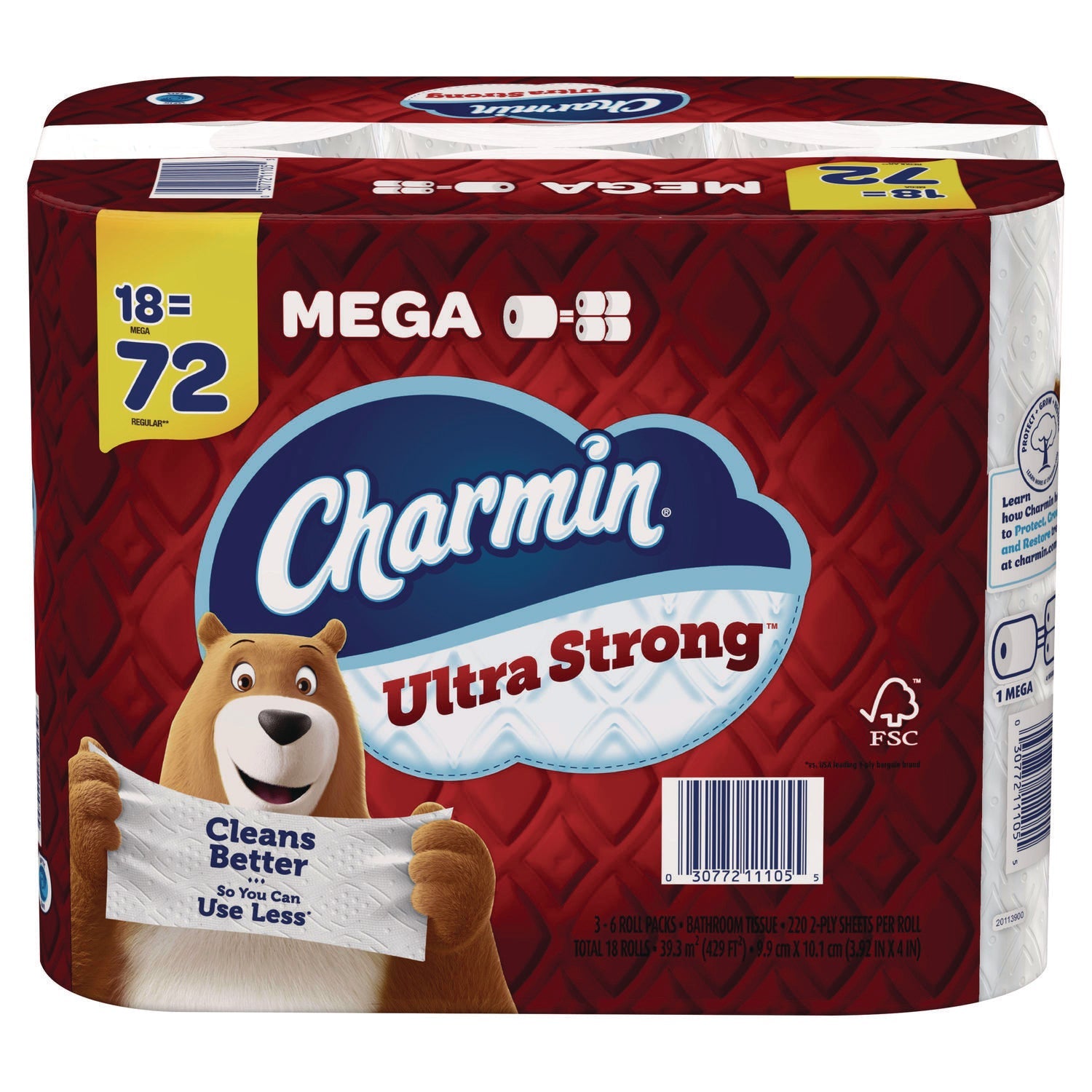 Charmin® Ultra Strong Bathroom Tissue, Septic Safe, 2-Ply, White, 220 Sheet/Roll, 18/Pack