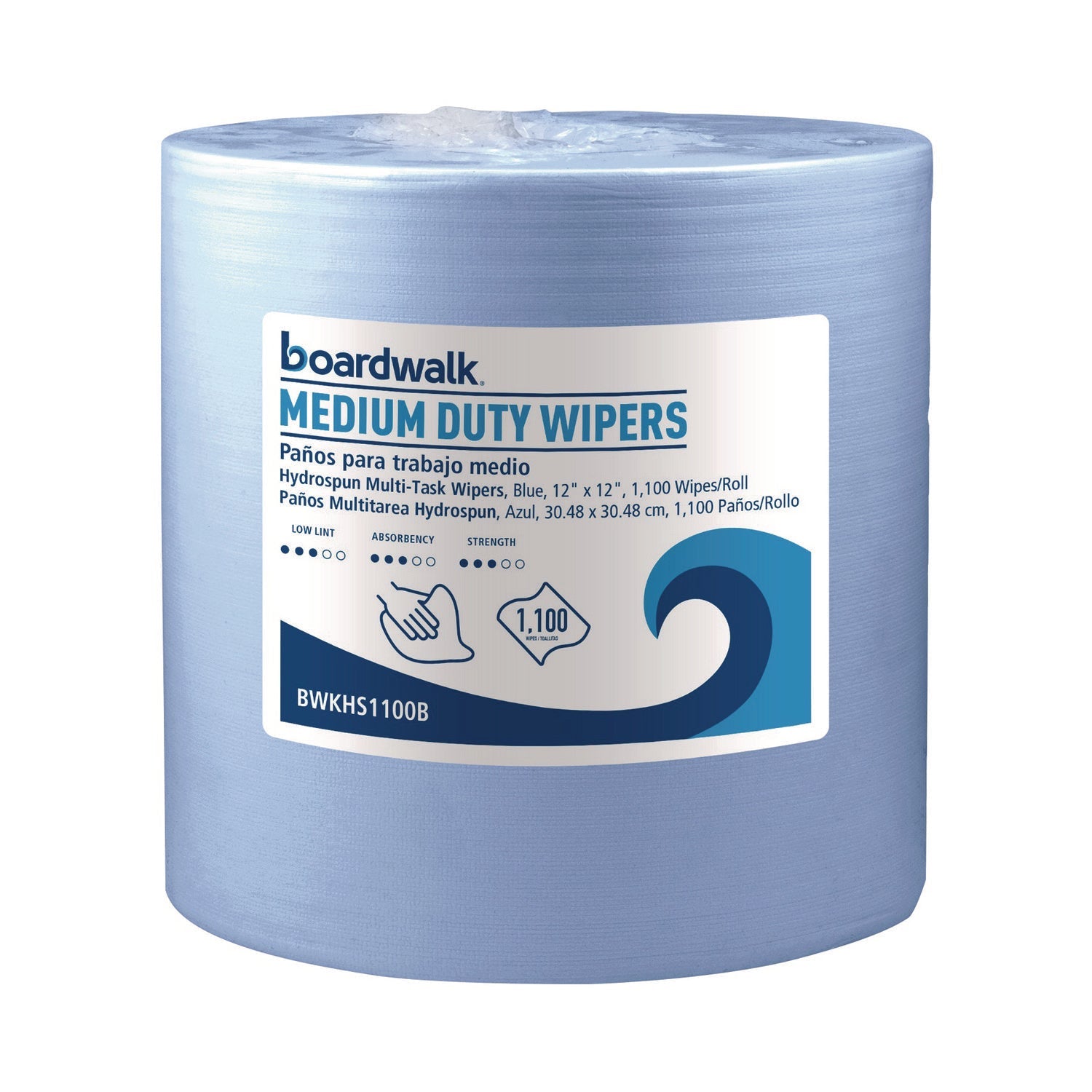 Boardwalk® Hydrospun Wipers, Medium Duty, 12 x 12, Blue, 1,100/Roll