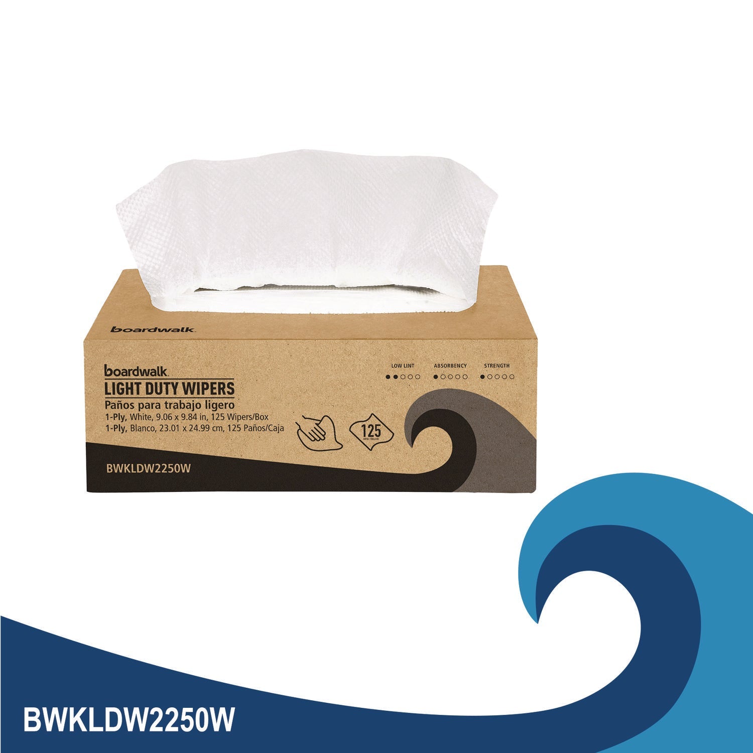Boardwalk® One-Ply Paper Wipers, 9.84 x 9.06, White, 125 Wipers/Box, 18 Boxes/Carton