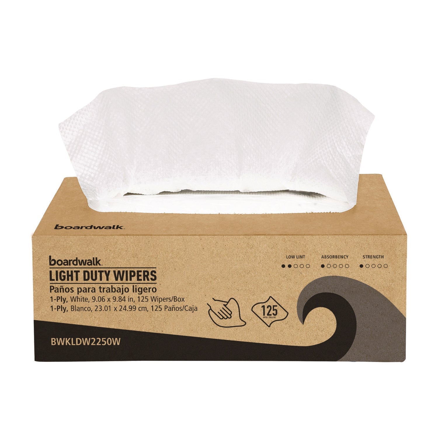 Boardwalk® One-Ply Paper Wipers, 9.84 x 9.06, White, 125 Wipers/Box, 18 Boxes/Carton