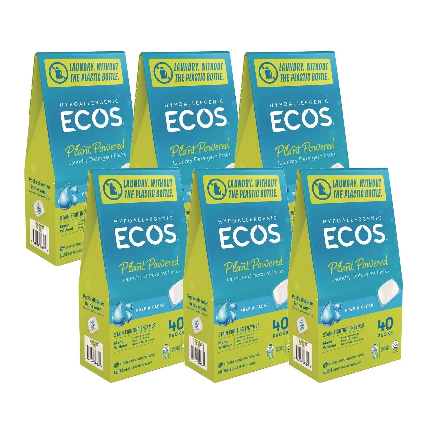 ECOS® Laundry Detergent Packs, Free and Clear, 40 Pods/Pack, 6 Packs/Carton