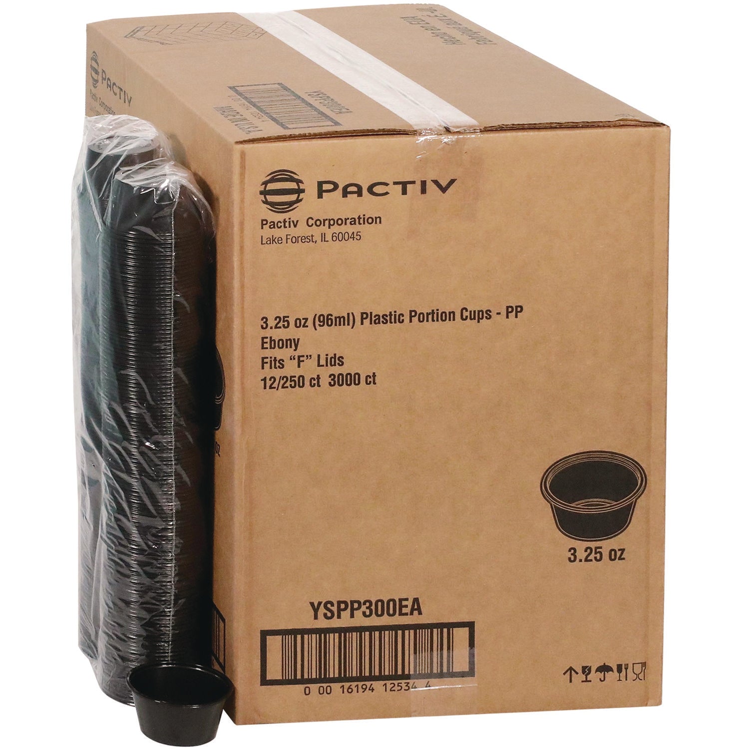 Pactiv Evergreen Plastic Portion Cup, 3.25 oz, Black, 3,000/Carton