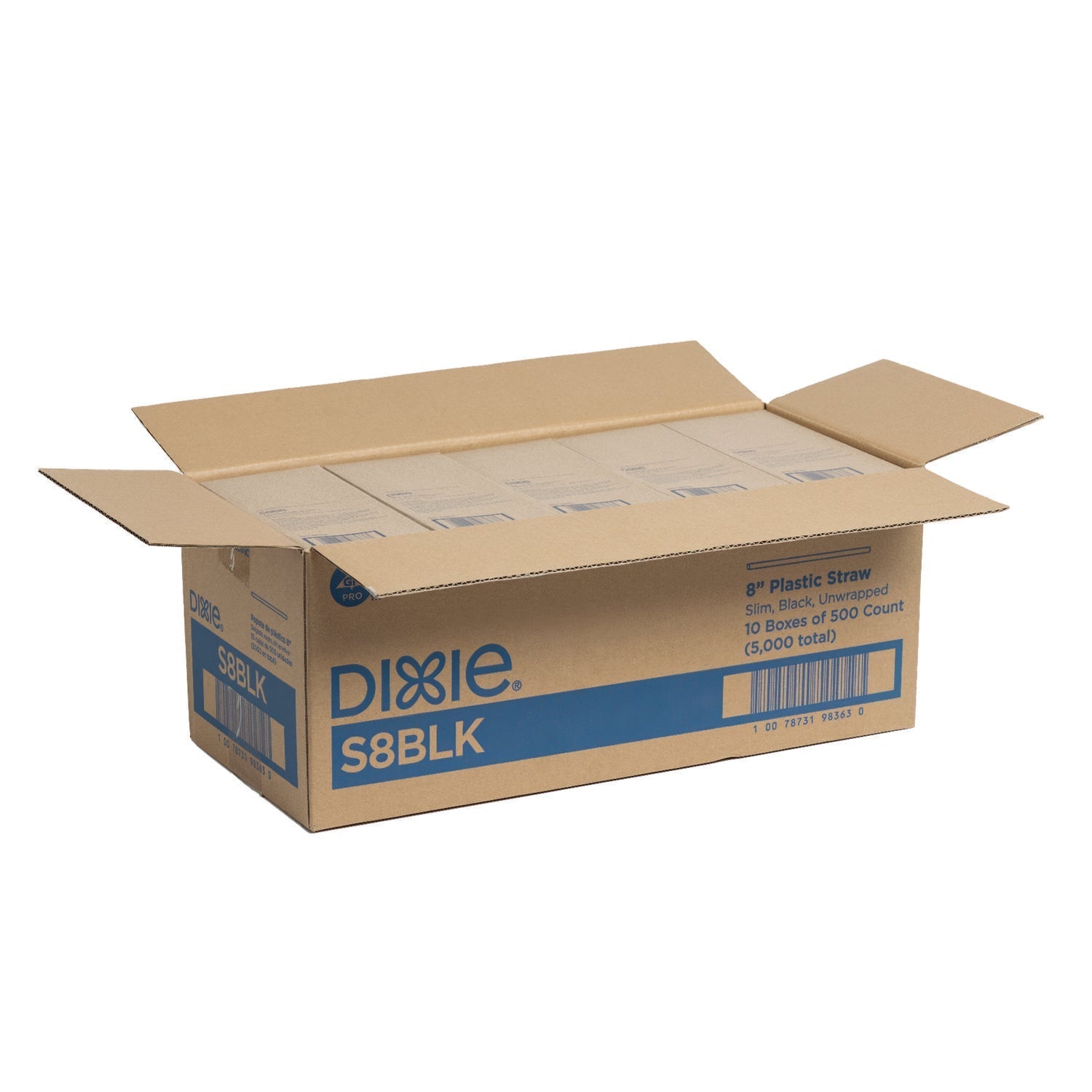 Dixie® Slim Unwrapped Plastic Straws, 8", Plastic, Black 500/Box, 10 Boxes/Carton
