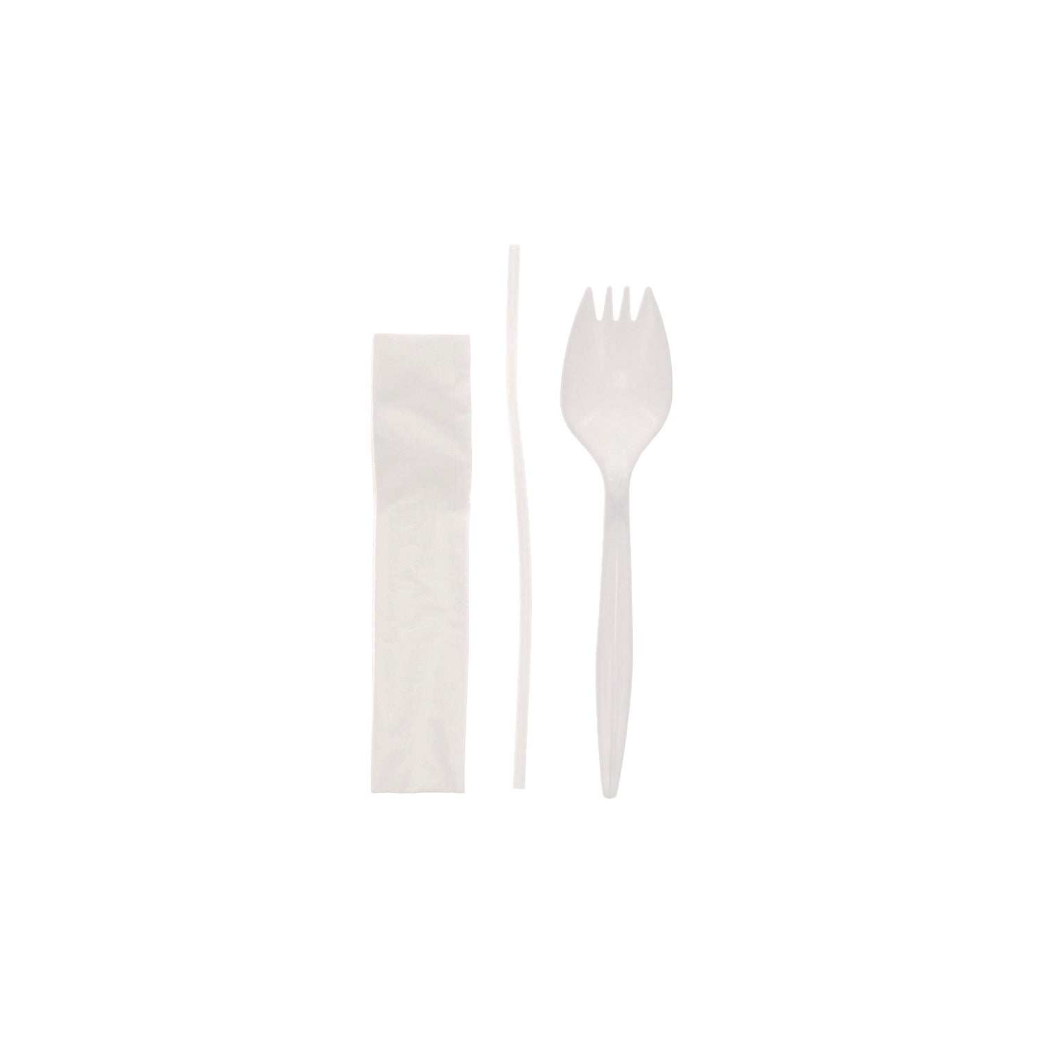 Pactiv Evergreen Fieldware Cutlery Kit, Mediumweight, Napkin/Spork/Straw, Plastic, White, 1,000/Carton