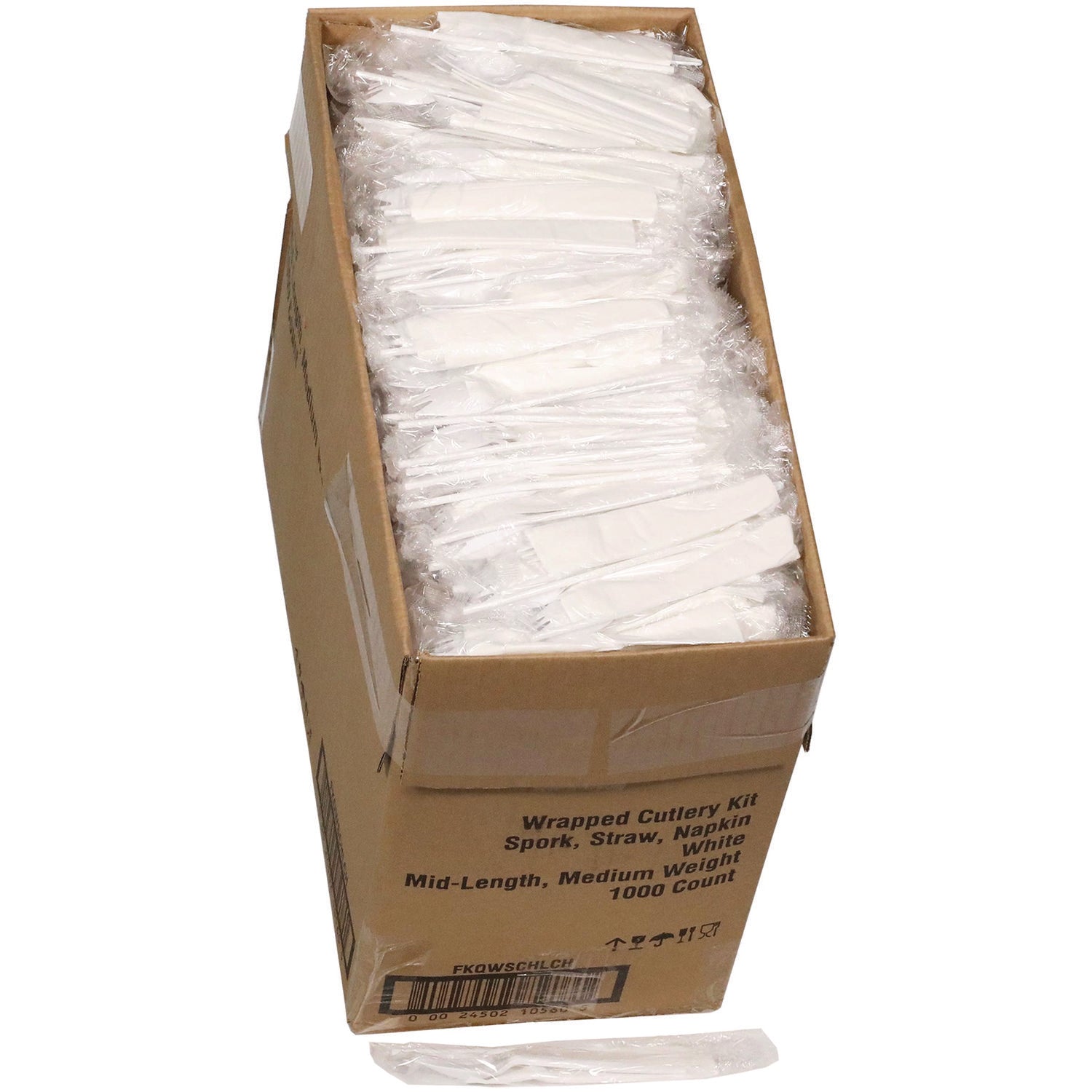 Pactiv Evergreen Fieldware Cutlery Kit, Mediumweight, Napkin/Spork/Straw, Plastic, White, 1,000/Carton