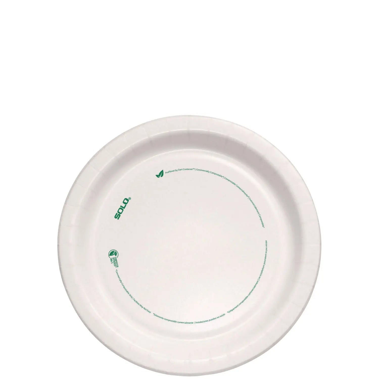 SOLO® Compostable Paper Dinnerware, ProPlanet Seal, Plate, 9" dia, White, 250/Carton