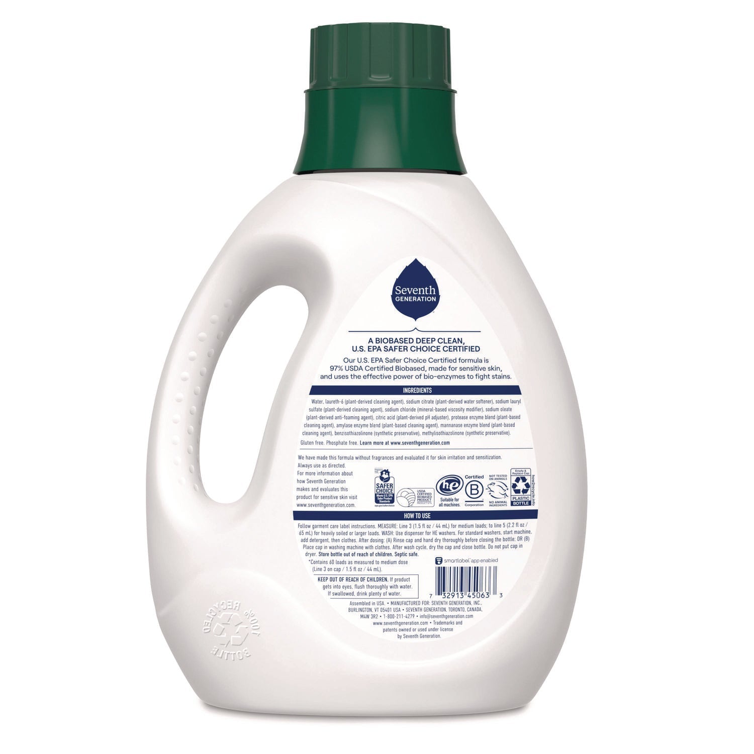 Seventh Generation® Natural Liquid Laundry Detergent, Sensitive Skin Free and Clear, 90 oz Bottle, 4/Carton