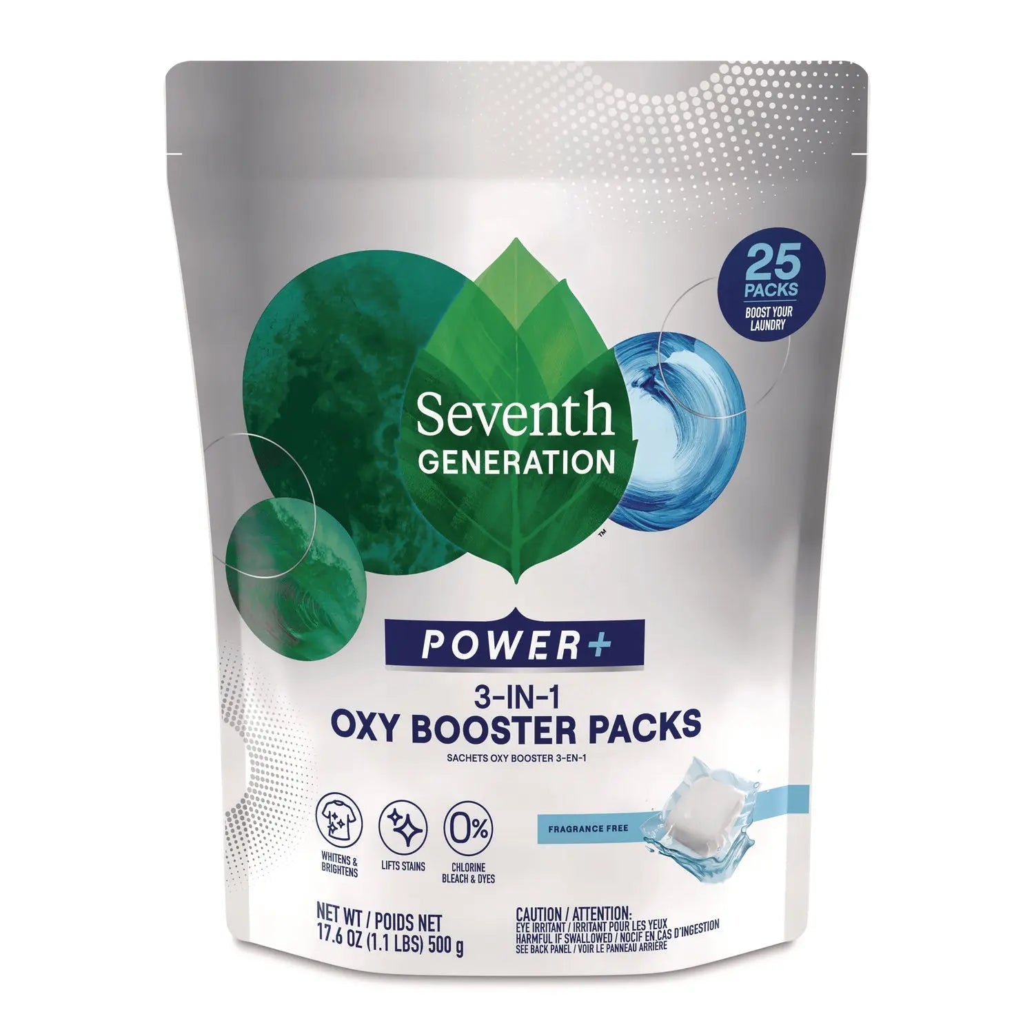 Seventh Generation® Power+ 3-in-1 Oxy Booster Packs, Fragrance Free, 17.6 oz, 25 Tabs/Pack, 6 Packs/Carton