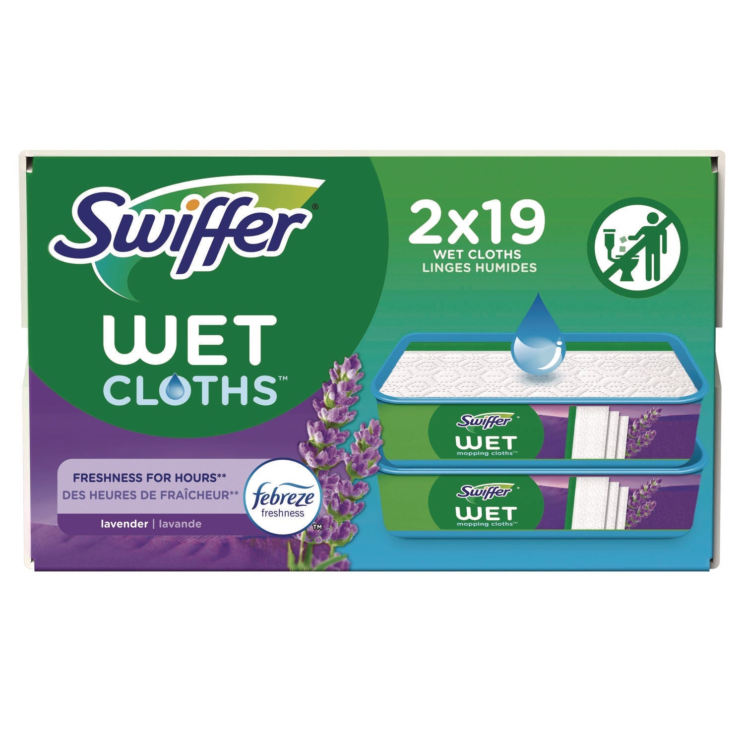 Swiffer® Sweeper TRAP + LOCK Wet Mop Cloth, 8 x 10, White, Lavender Scent, 38/Pack