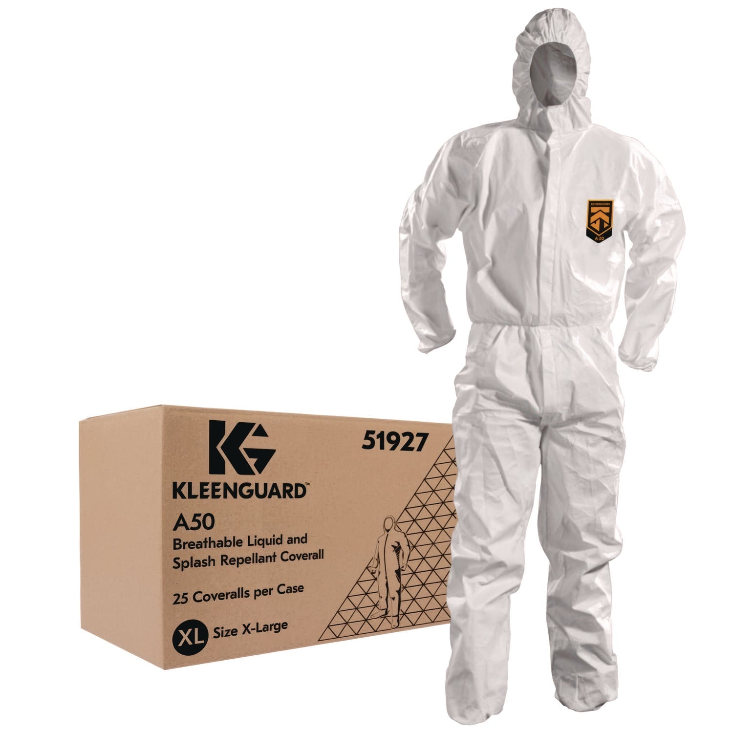 KleenGuard™ A50 Breathable Splash and Particle Protection Overalls, White, X-Large, 25/Carton