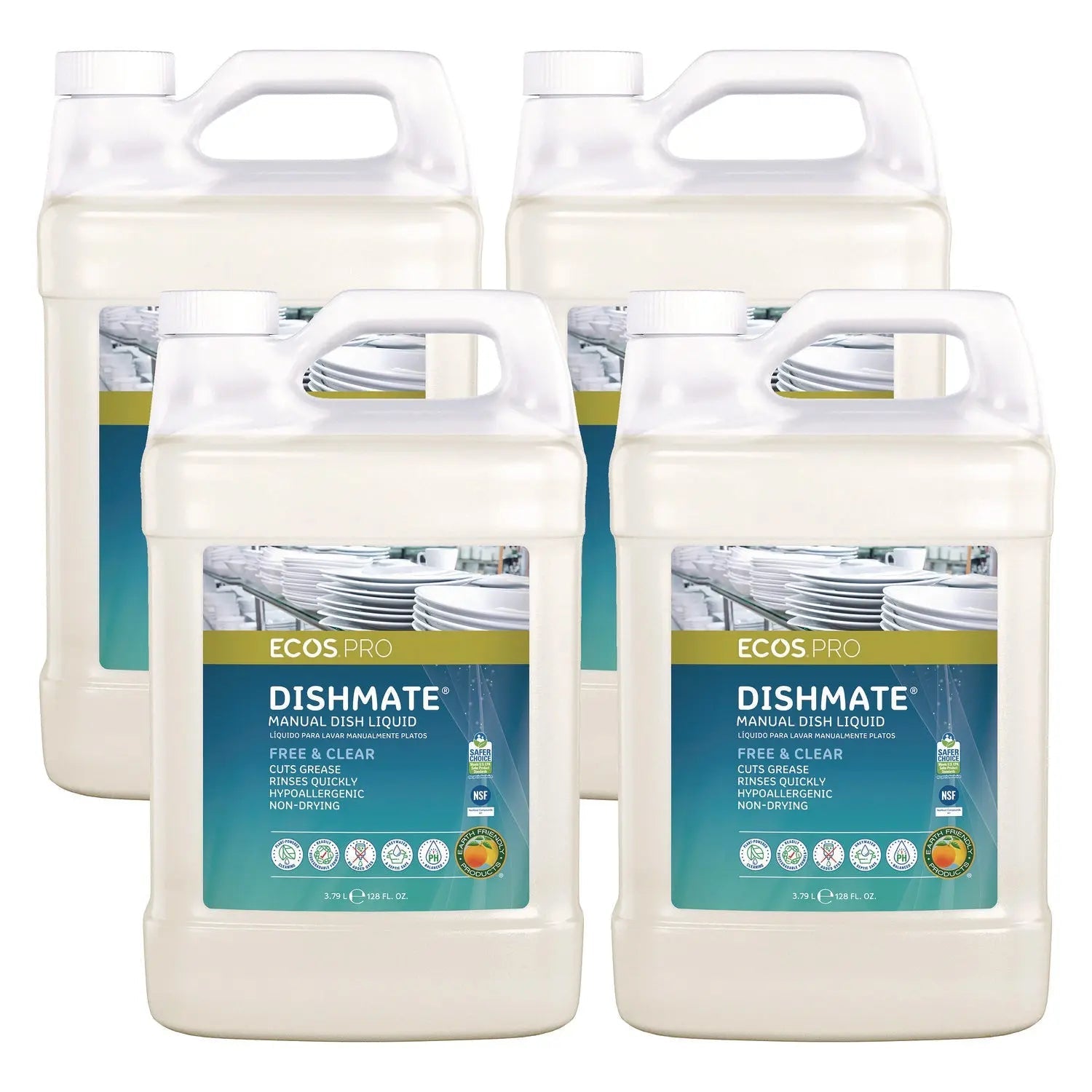 ECOS® PRO Dishmate Manual Dish Liquid, Free and Clear, 1 gal Jug, 4/Carton
