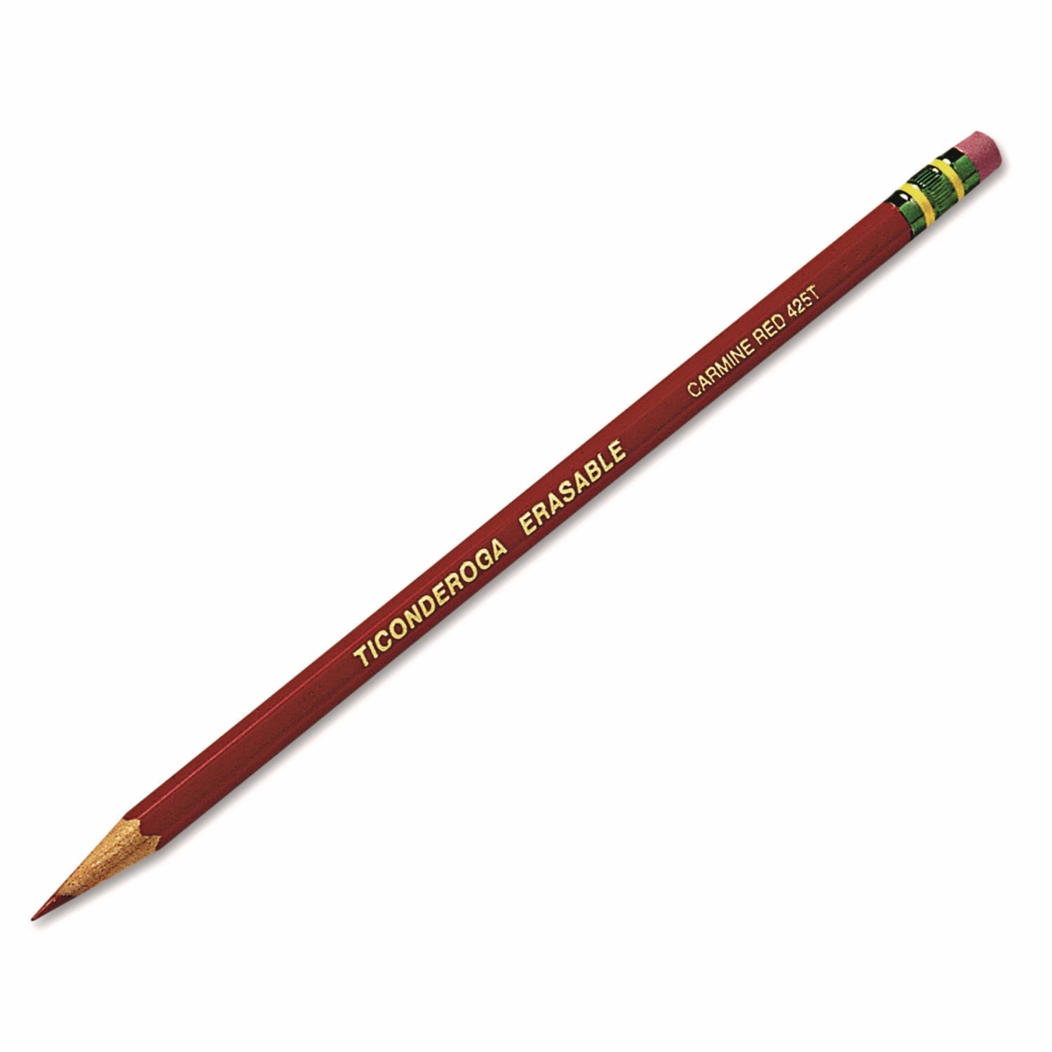 Ticonderoga® Erasable Colored Pencils, 2.6 mm, 2B, Carmine Red Lead, Carmine Red Barrel, 12/Pack