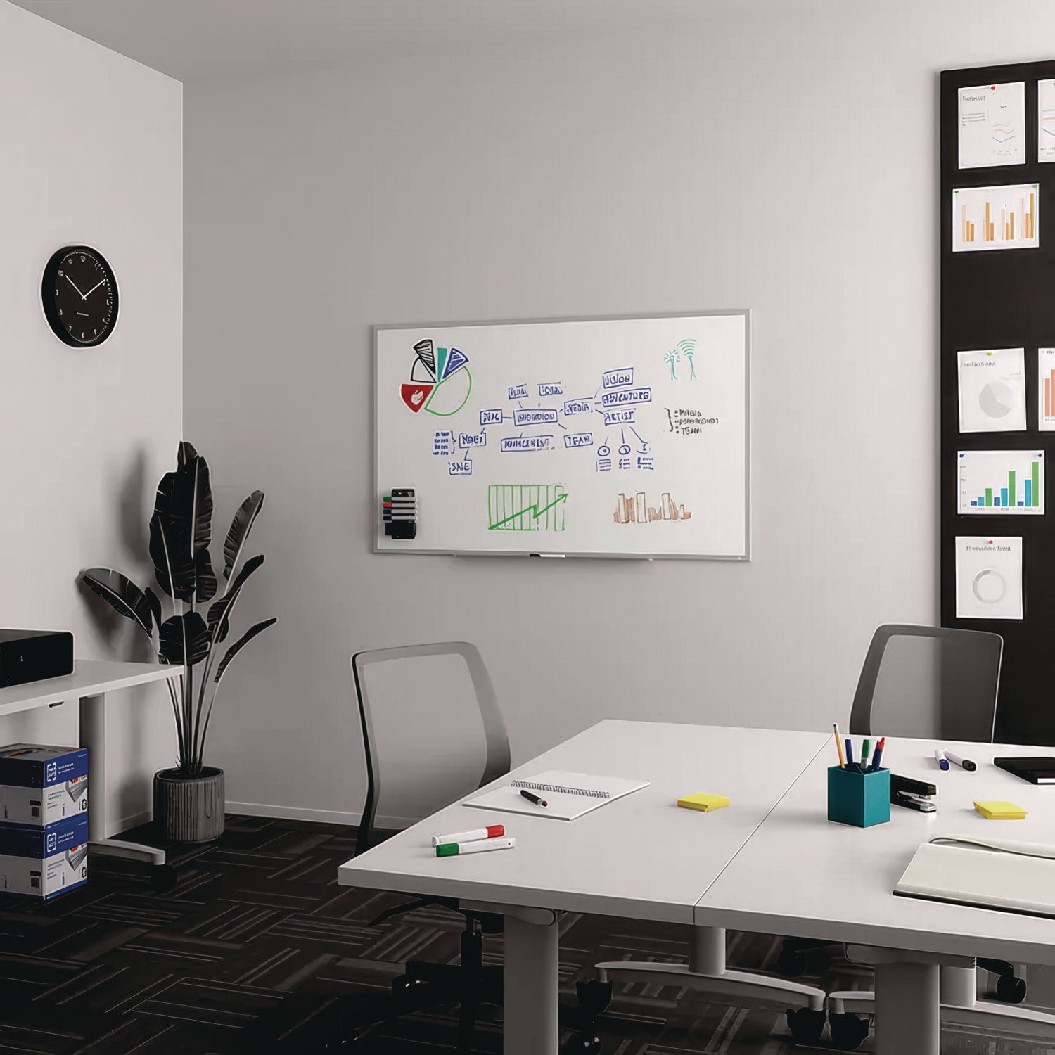 TRU RED™ Melamine Dry Erase Board, 60" x 36", White Surface, Gray/Natural Aluminum Frame