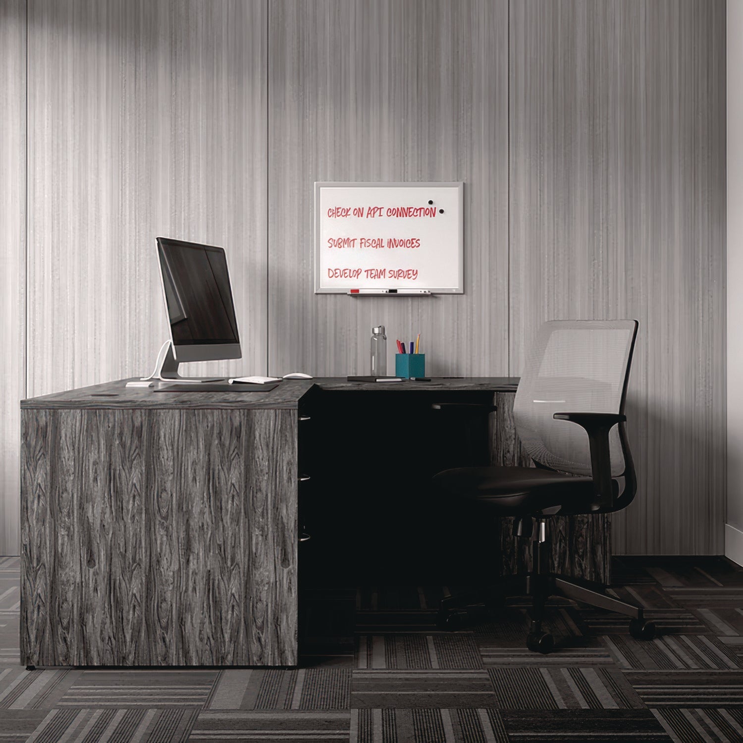 TRU RED™ Magnetic Steel Dry Erase Board, 18" x 24", White Surface, Gray/Natural Aluminum Frame