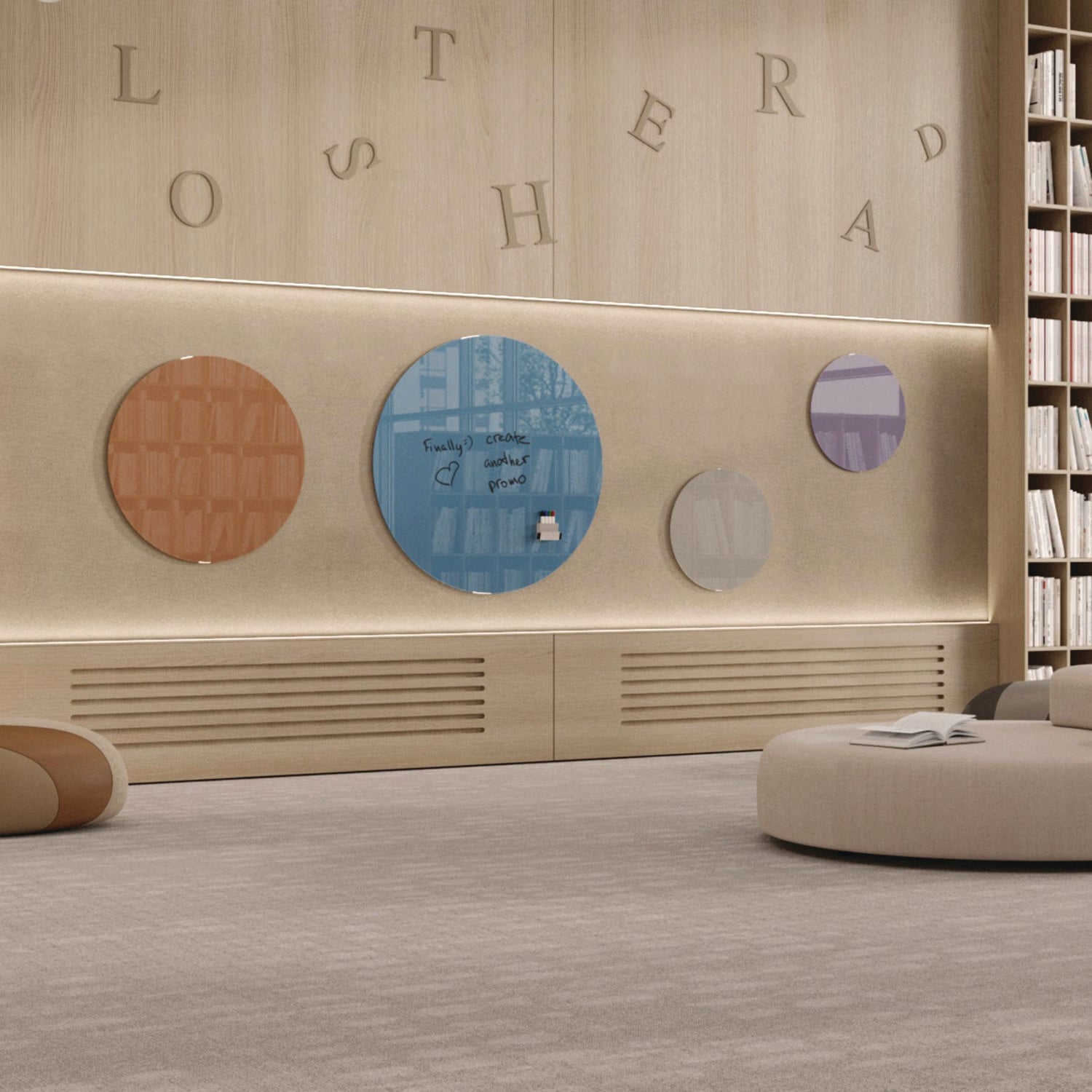 Ghent Coda Low Profile Circular Magnetic Glassboard, 24 x 24, Denim Surface