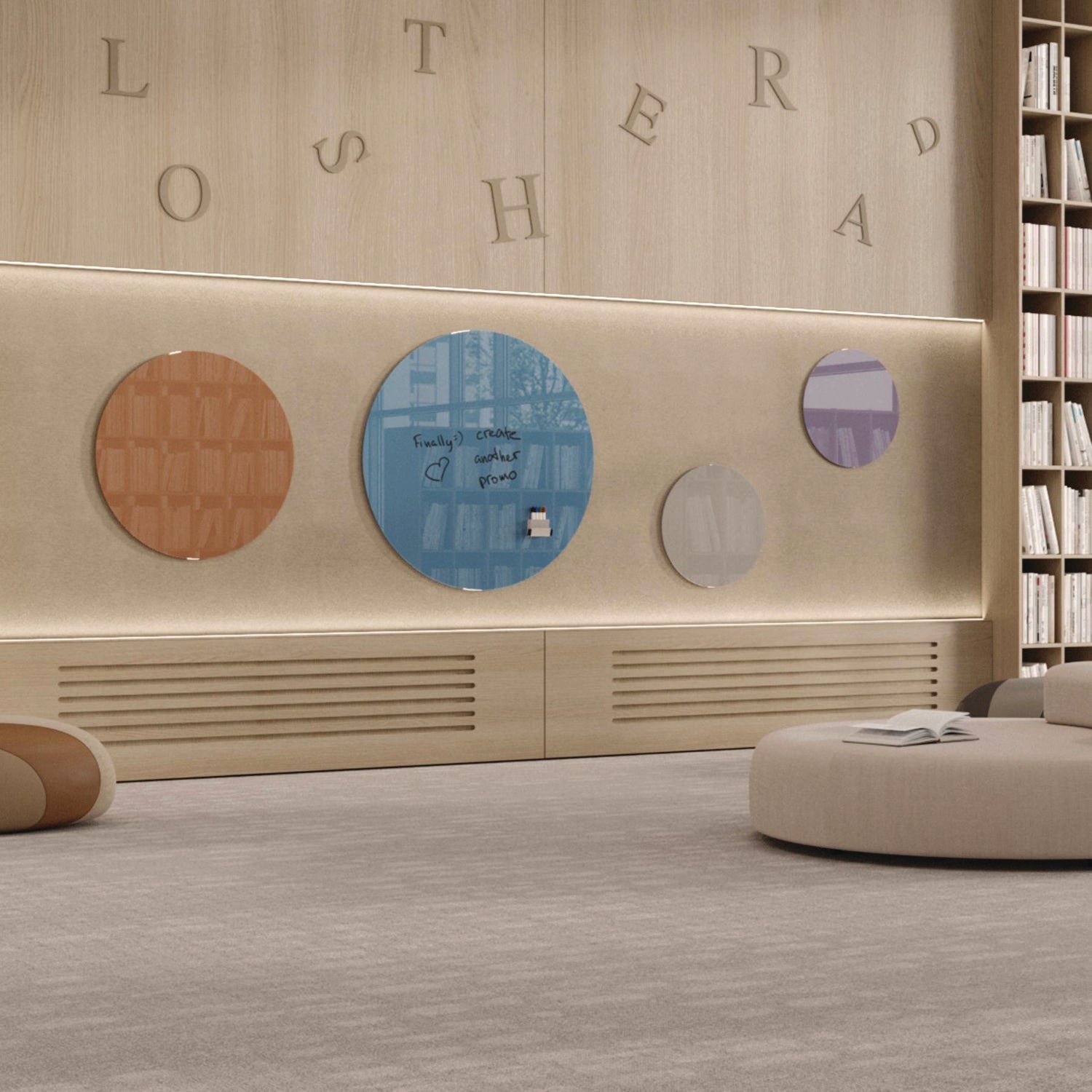 Ghent Coda Low Profile Circular Magnetic Glassboard, 36 x 36, Denim Surface