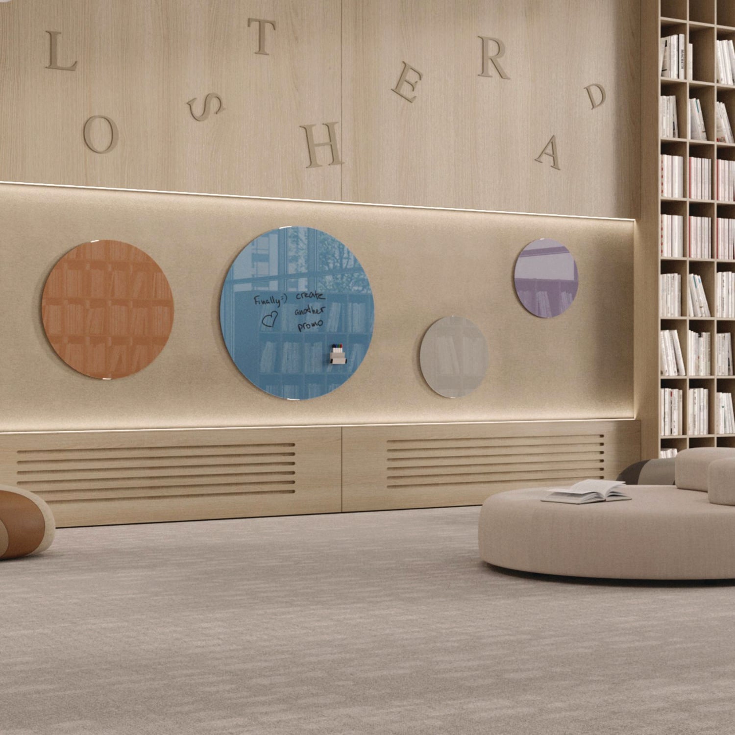 Ghent Coda Low Profile Circular Magnetic Glassboard, 48 x 48, Denim Surface