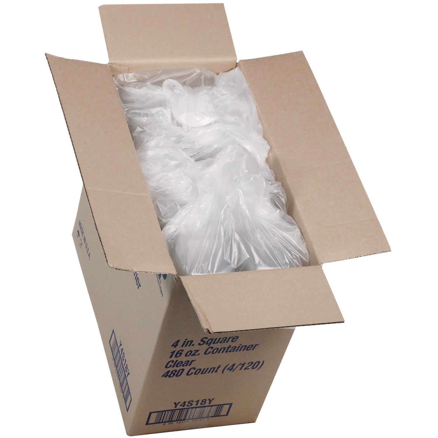 Pactiv Evergreen PET Square Container, 16 oz, 4 x 4 x 3, Clear, Plastic, 480/Carton