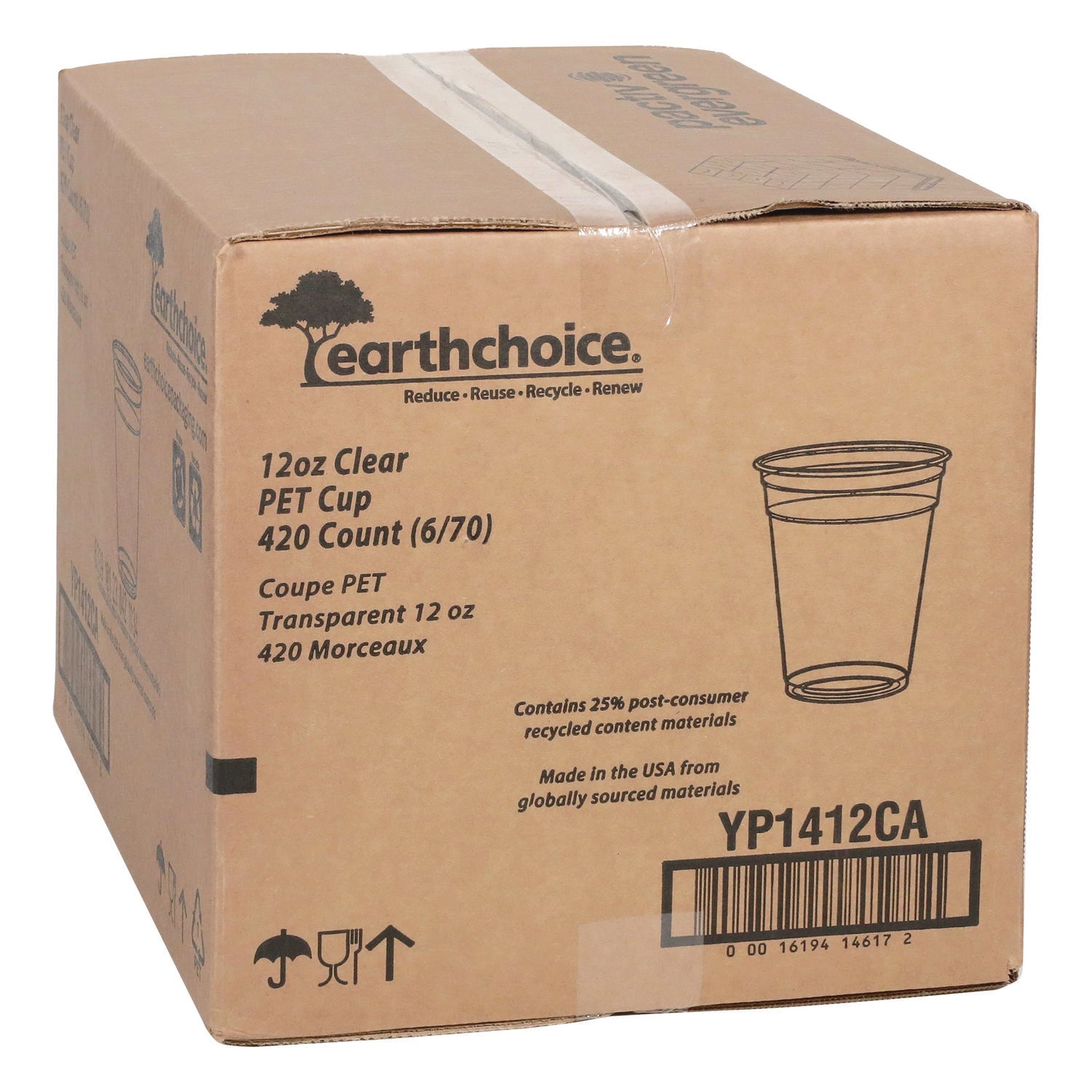 Pactiv Evergreen RPET Cold Cup, 12 oz, Plastic, Clear, 420/Carton