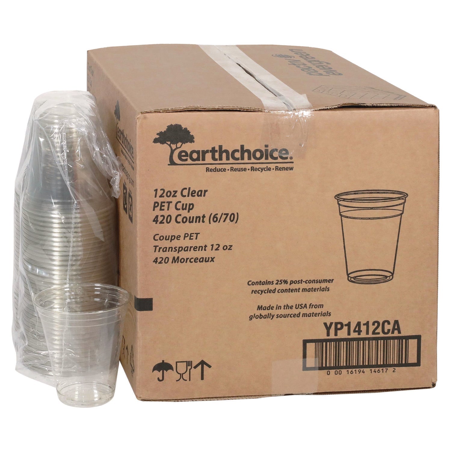 Pactiv Evergreen RPET Cold Cup, 12 oz, Plastic, Clear, 420/Carton