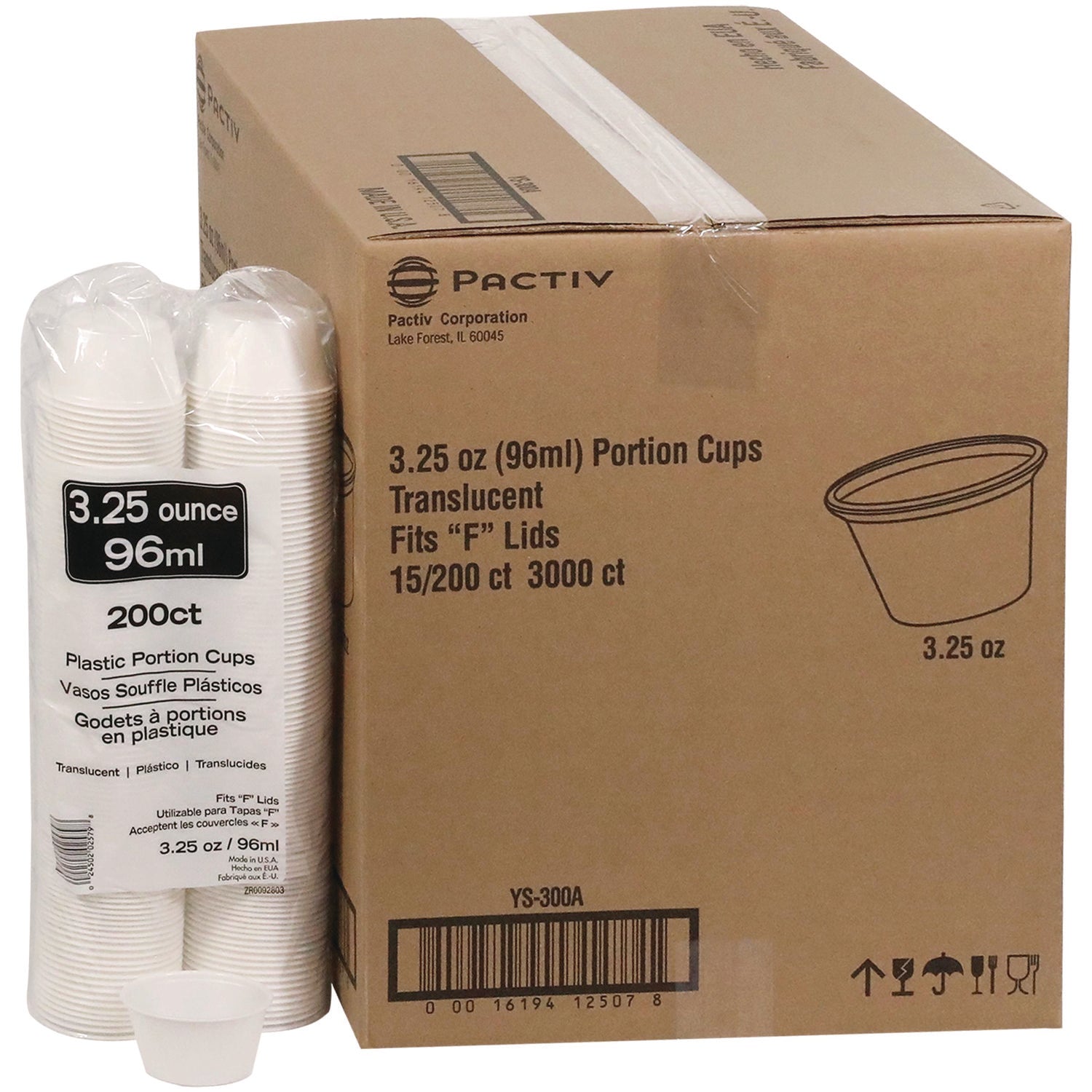 Pactiv Evergreen Plastic Portion Cup, 3.25 oz, Translucent, 3,000/Carton