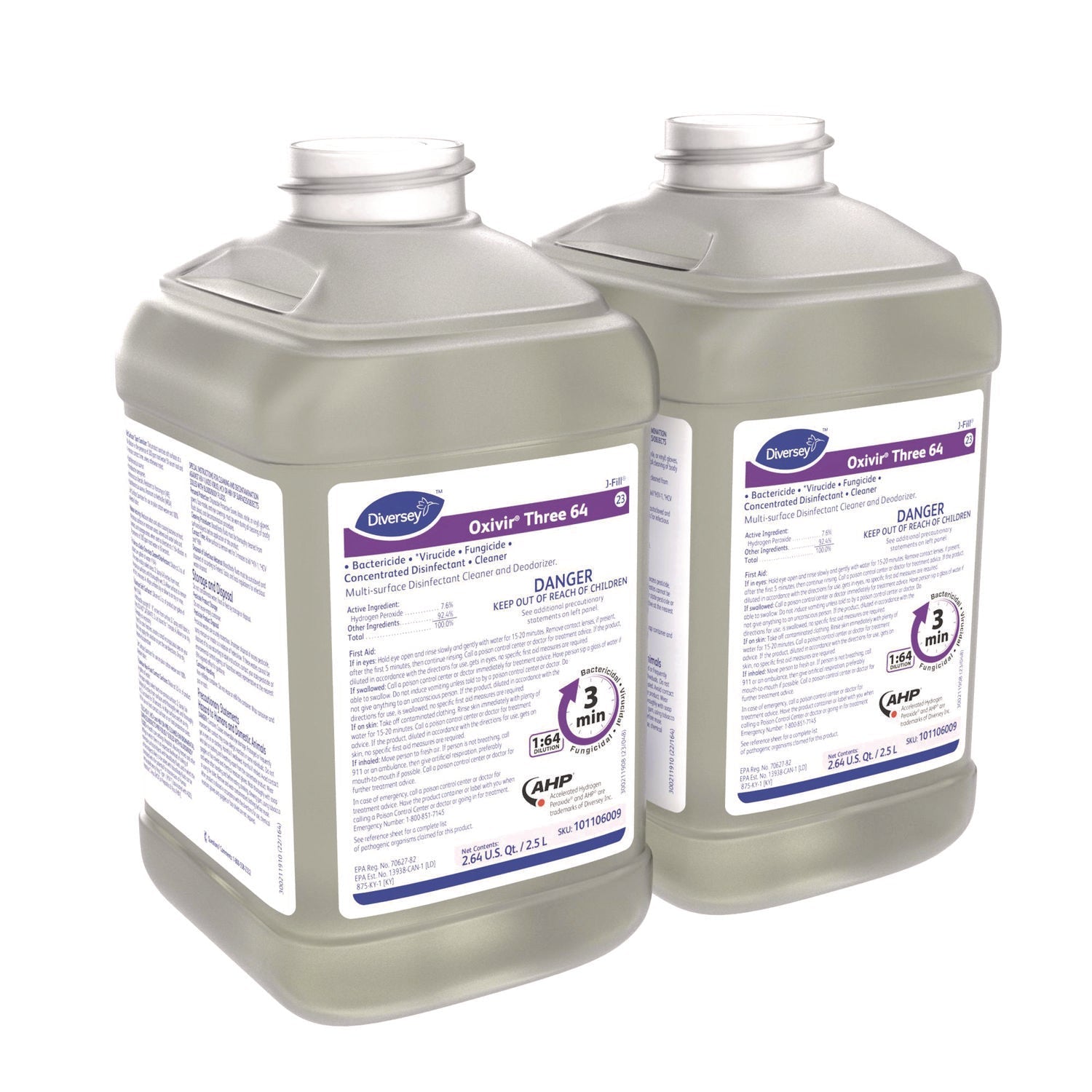 Diversey™ Oxivir Three 64, Surfectant Scent, 2.5 L Bottle, 2/Carton
