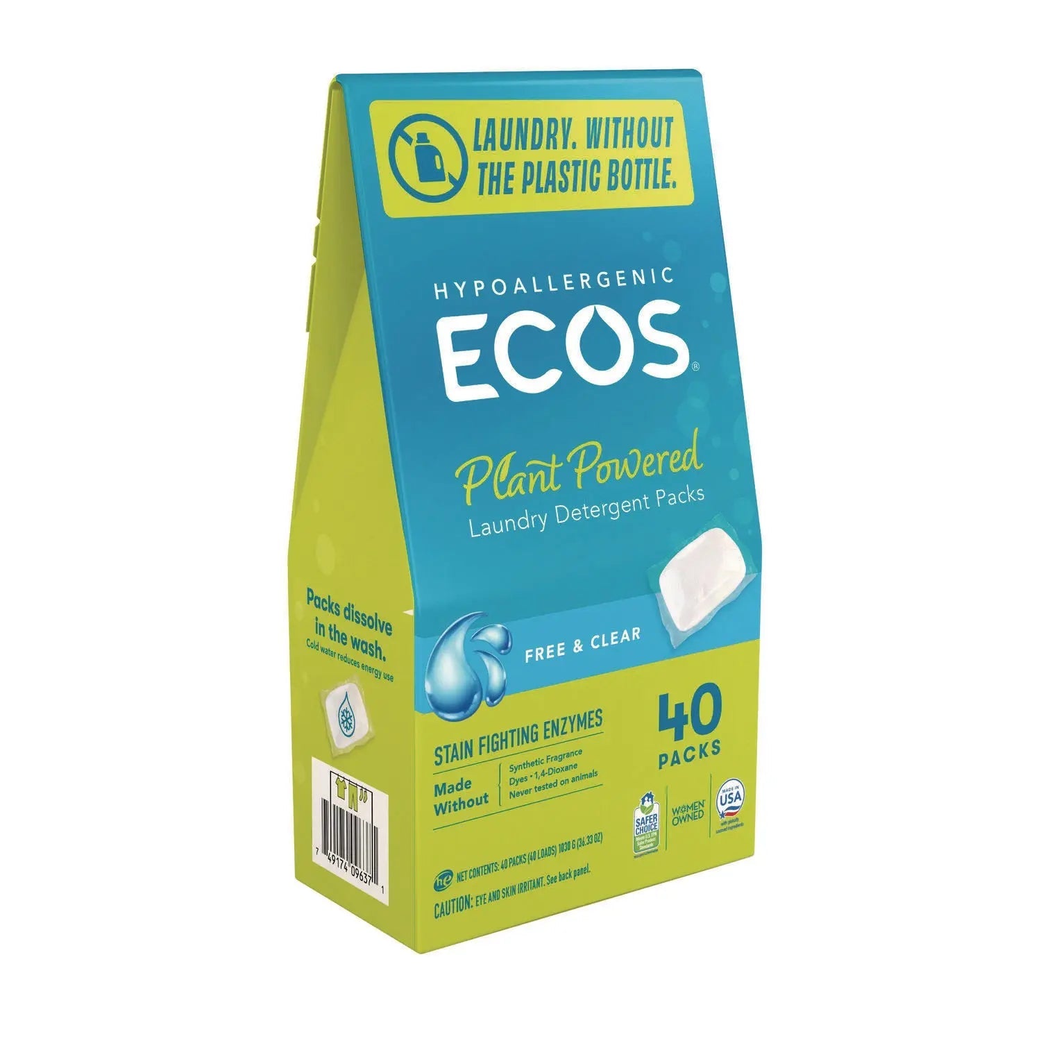 ECOS® Laundry Detergent Packs, Free and Clear, 40/Pack