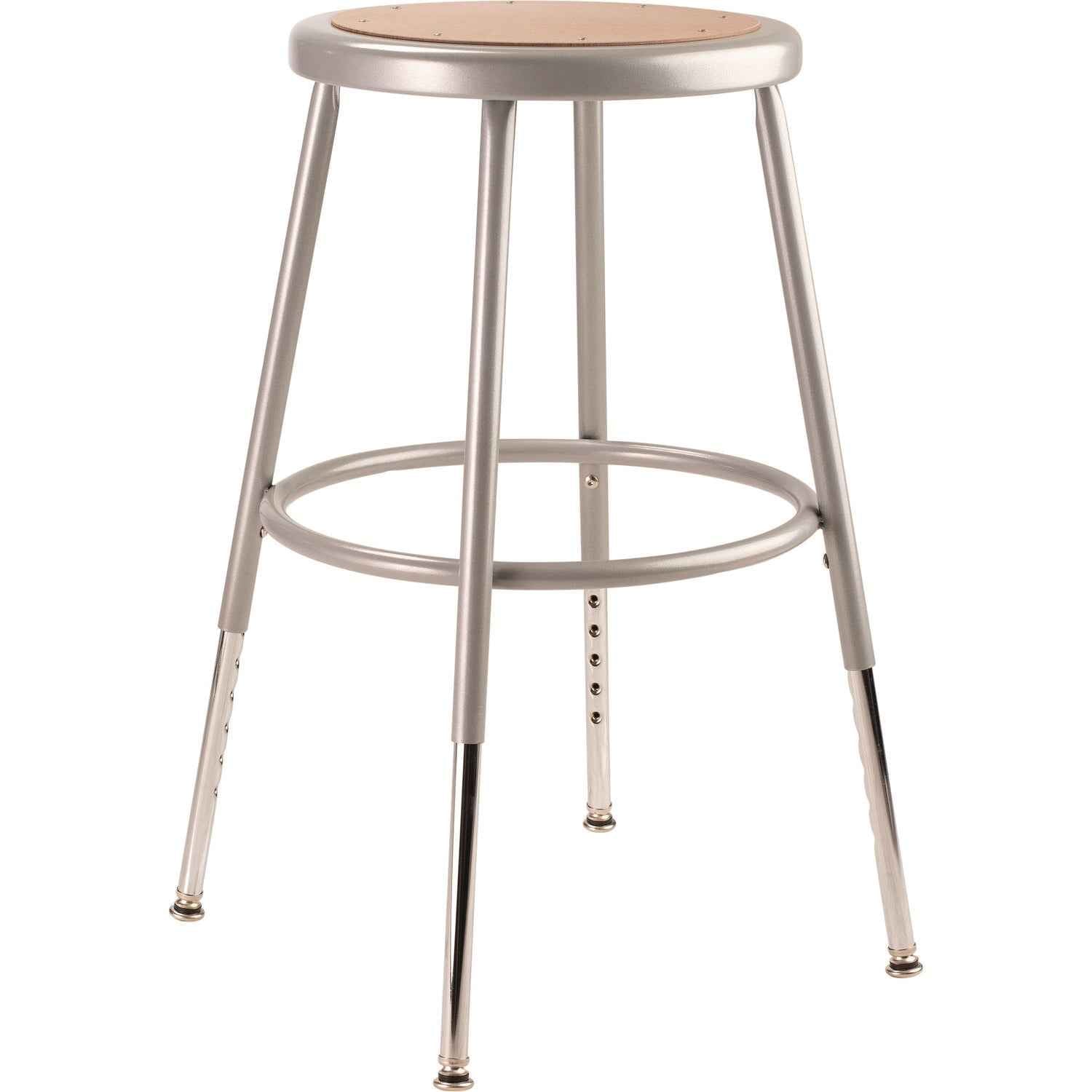 NPS® 6200 Series Height Adjustable Heavy Duty Steel Stool, Backless, Supports 500lb, 19" to 27" Seat Height, Brown Seat, Gray Base