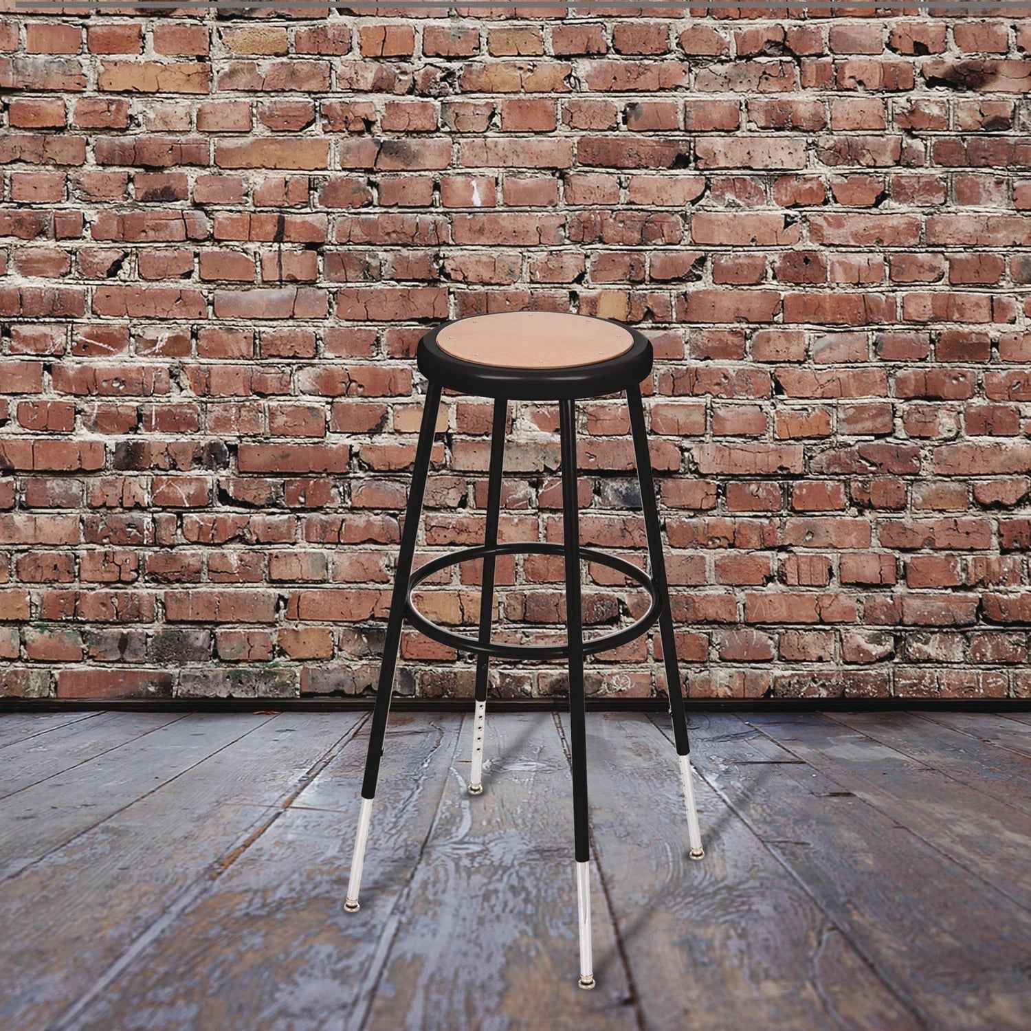 NPS® 6200 Series Height Adjustable Heavy Duty Steel Stool, Backless, Supports 500lb, 31" to 39" Seat Height, Brown Seat,Black Base