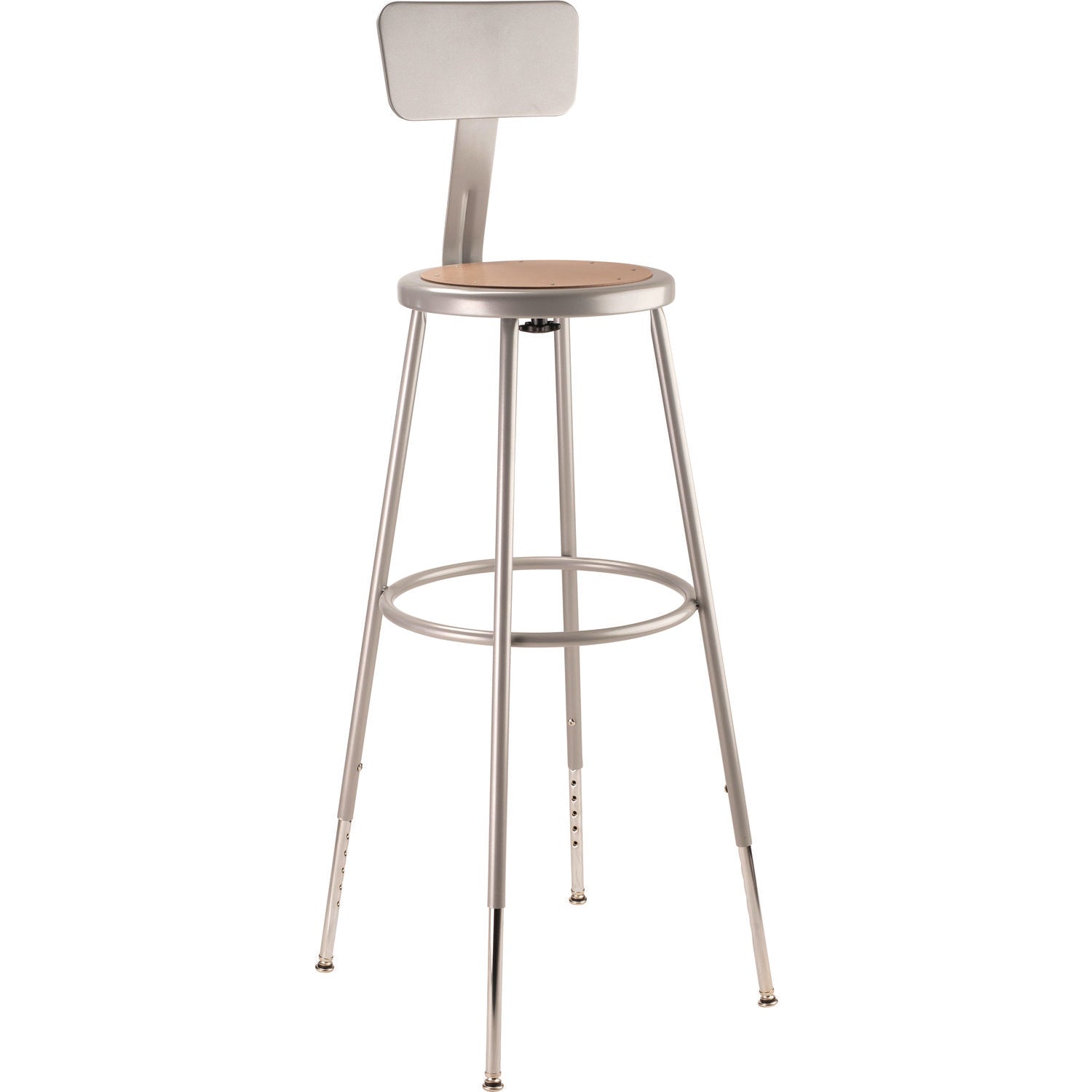 NPS® 6200 Series Height Adjustable Heavy Duty Steel Stool With Backrest, 32" to 39" Seat Height, Brown Seat, Gray Back/Base