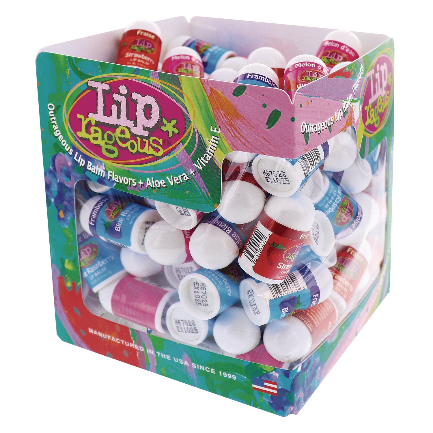 Lip Rageous Lip Balm with Aloe Vera and Vitamin E, Assorted, 0.1 oz Tube, 100/Box