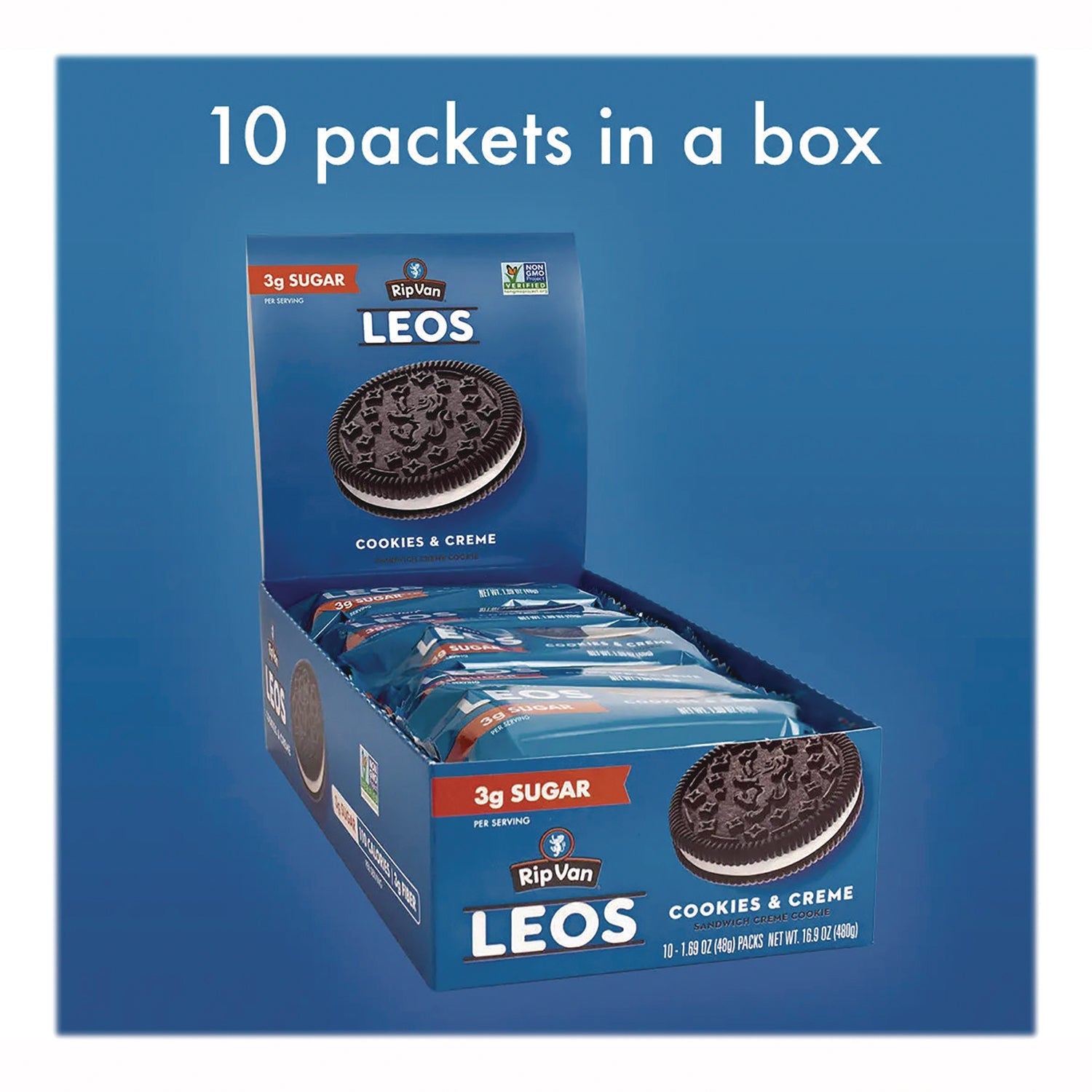 Rip Van® Leos Cookies and Cream Sandwich Cookies, 2 Cookies/Pack, 10 Packs/Box - Bloom Skins