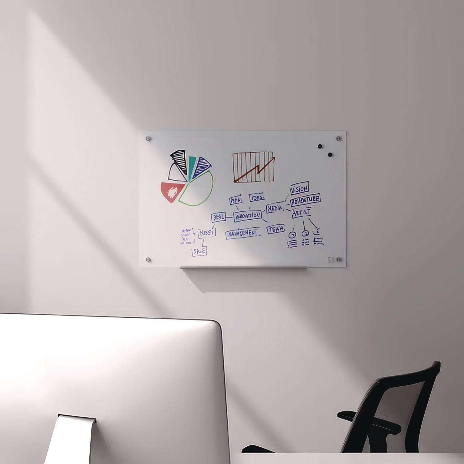 TRU RED™ Magnetic Tempered Glass Dry Erase Board, 36" x 24", White Surface