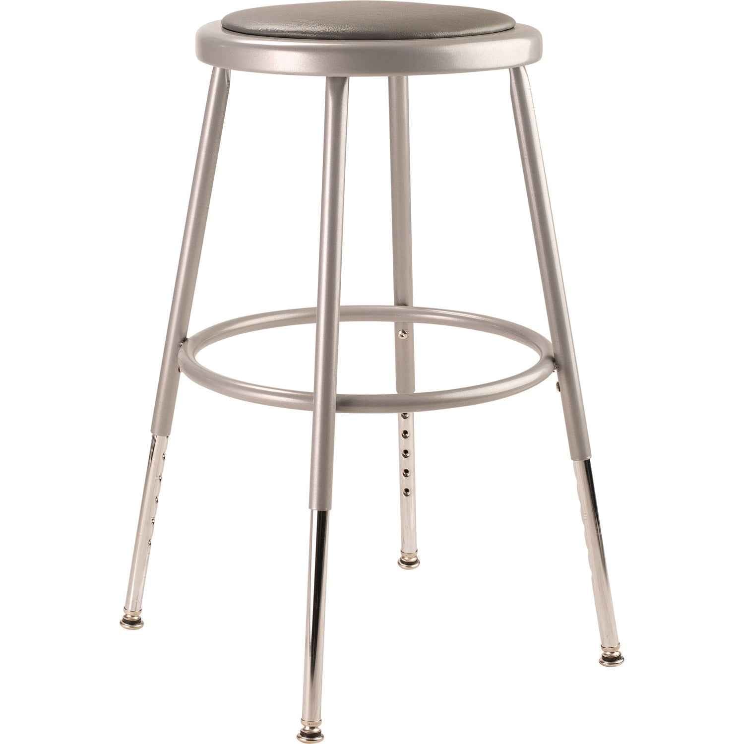 NPS® 6400 Series Height Adjustable HD Vinyl Padded Steel Stool, Backless, Supports 500 lb, 18.5"-26.5" Seat Height, Gray Seat/Base