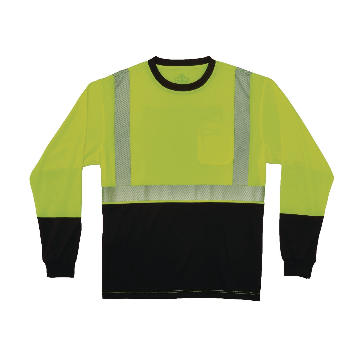 ergodyne® GloWear 8281BK Class 2 Long Sleeve Shirt with Black Bottom, X-Large Long, Lime