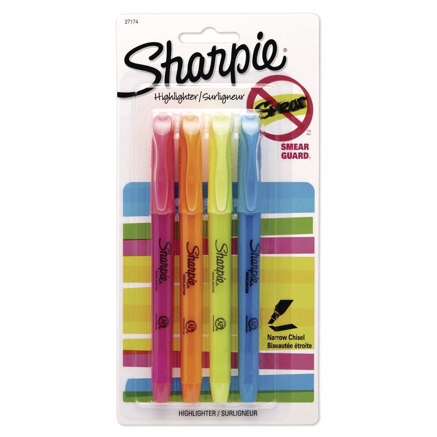 Sharpie® Pocket Style Highlighters, Assorted Ink Colors, Chisel Tip, Assorted Barrel Colors, 4/Set