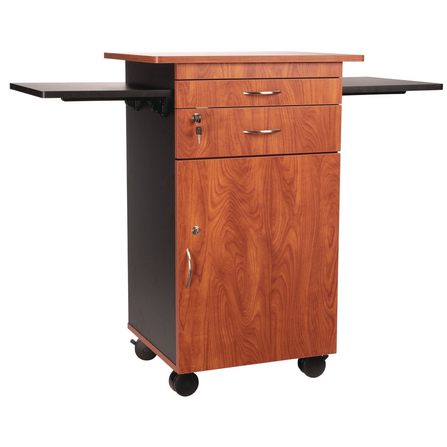 Oklahoma Sound® Multimedia Presentation Cart, 25 x 19 x 38, Cherry/Black