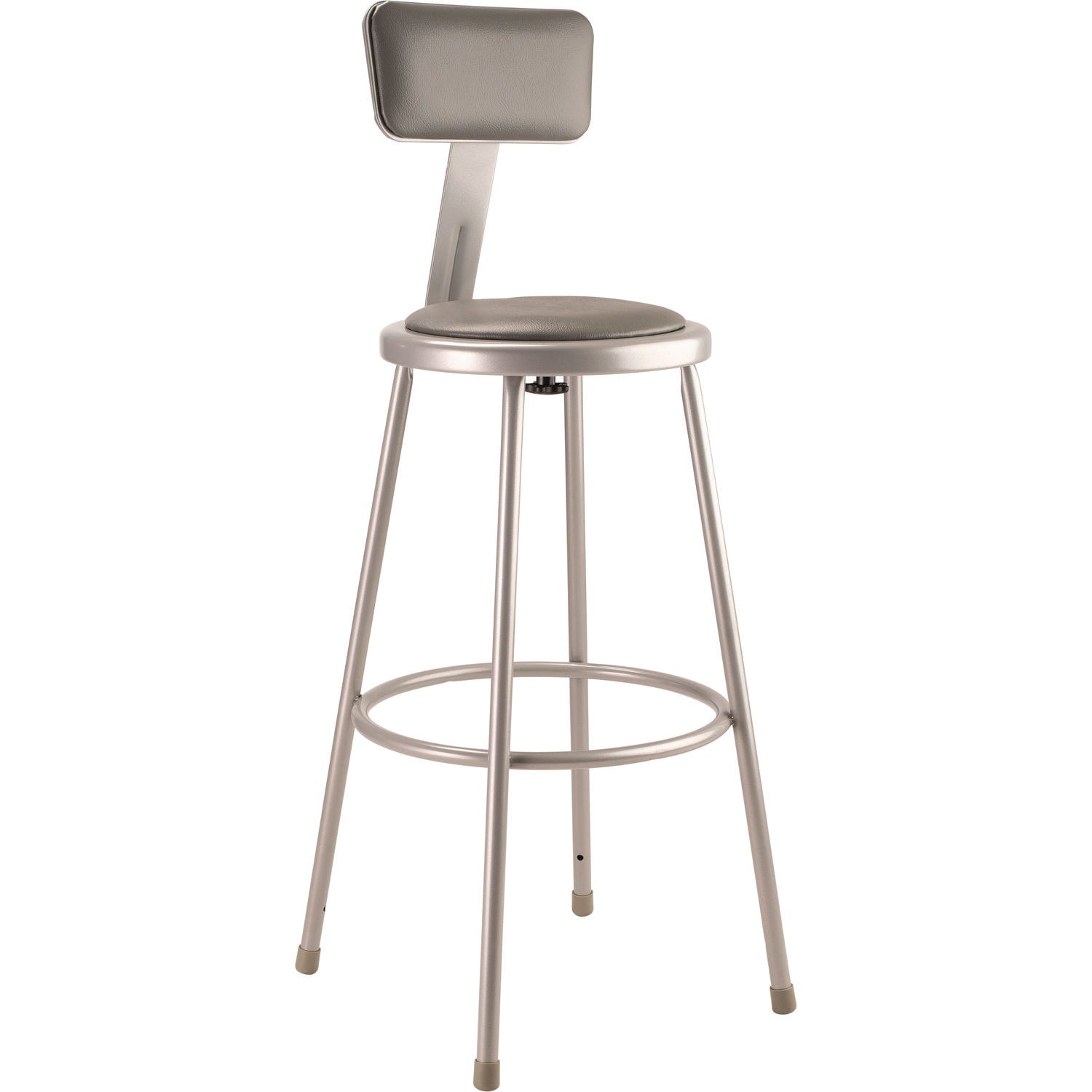 NPS® 6400 Series Heavy Duty Vinyl Padded Stool With Backrest, Supports 500 lb, 30" Seat Height, Gray Seat, Gray Back, Gray Base