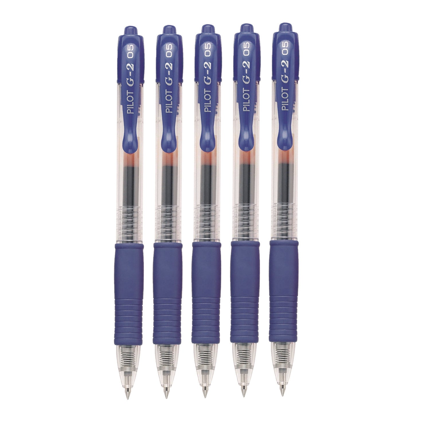 Pilot® G2 Premium Gel Pen, Retractable, Extra-Fine 0.5 mm, Blue Ink, Smoke/Blue Barrel, 5/Pack