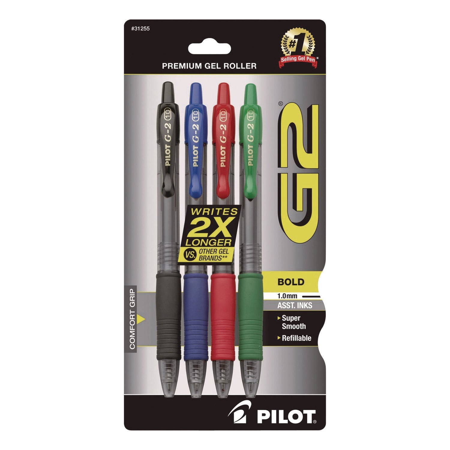 Pilot® G2 Premium Gel Pen, Retractable, Bold 1 mm, Assorted Ink and Barrel Colors, 4/Pack