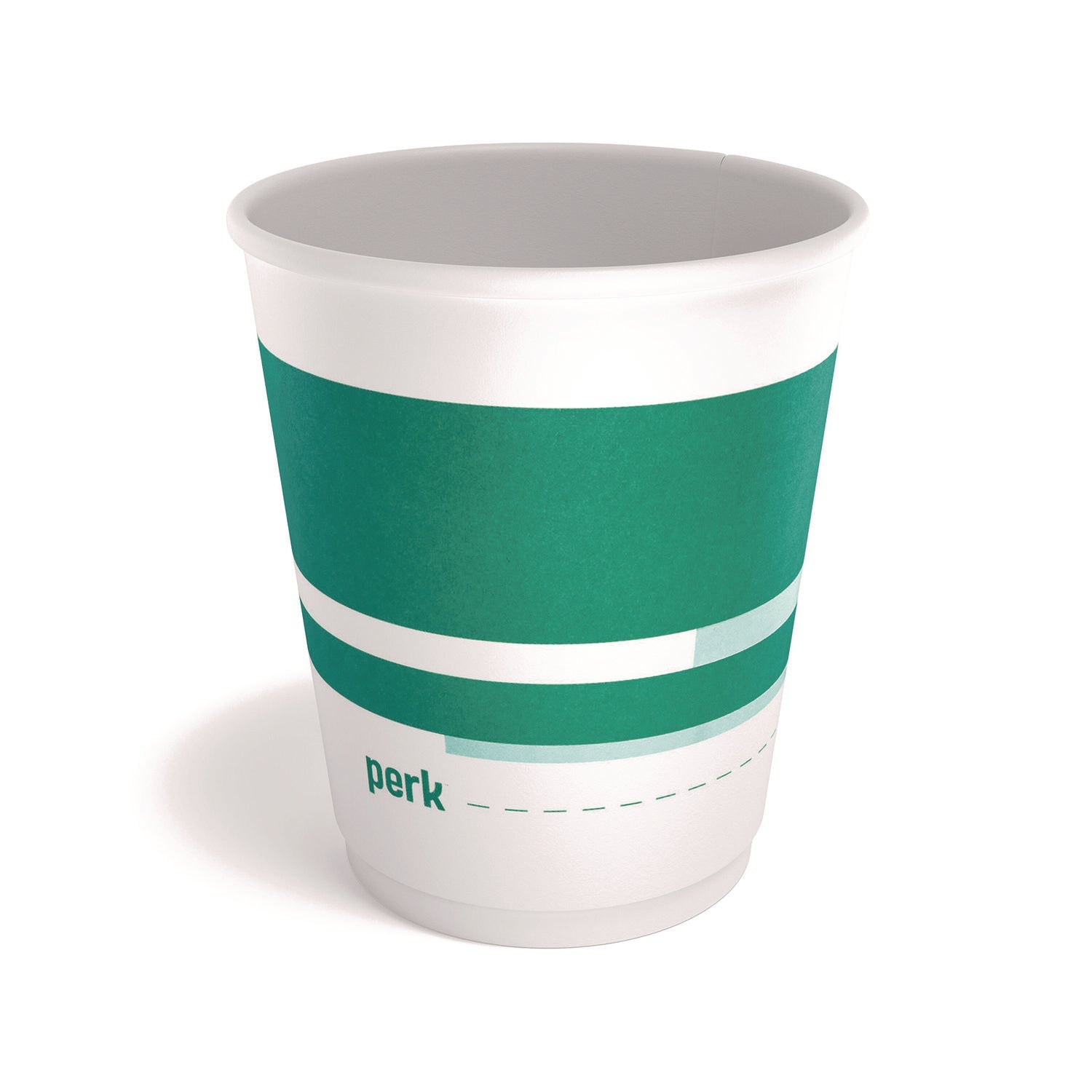 Perk™ Insulated Paper Cup, 10 oz, White/Teal, 40/Pack