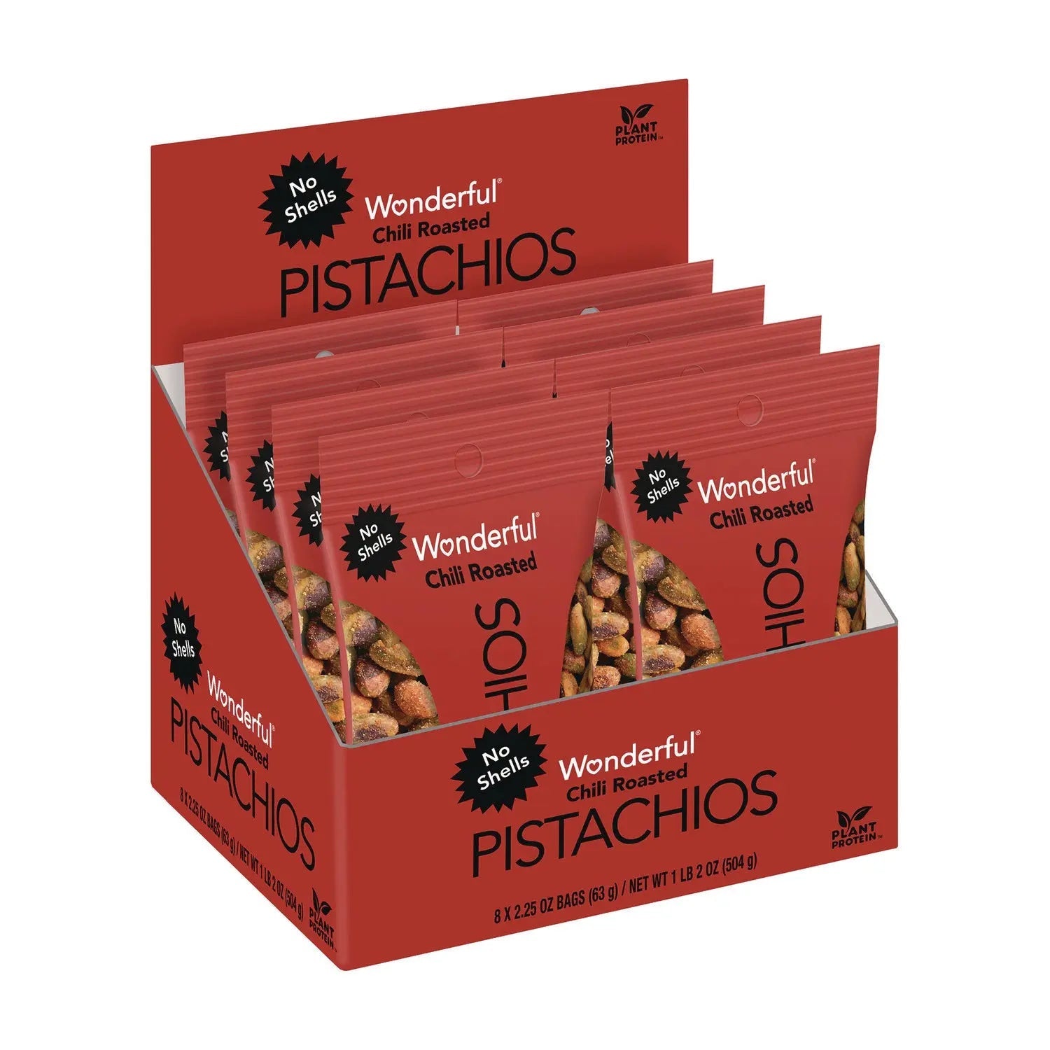 Wonderful® No Shells, Chili Roasted Pistachios, 2.25 oz Packet, 8 Packets/Box, 3 Boxes/Carton