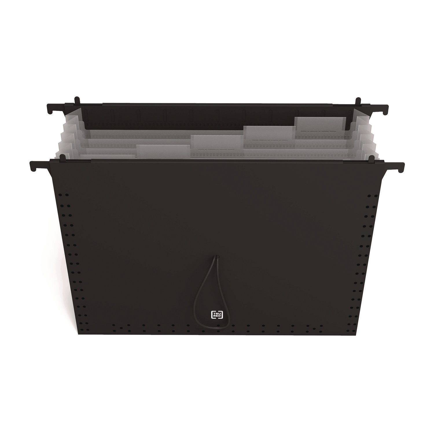 TRU RED™ Moisture-Resistant Hanging Pocket File, 7 Sections, 1/5-Cut Tabs, Letter Size, Black