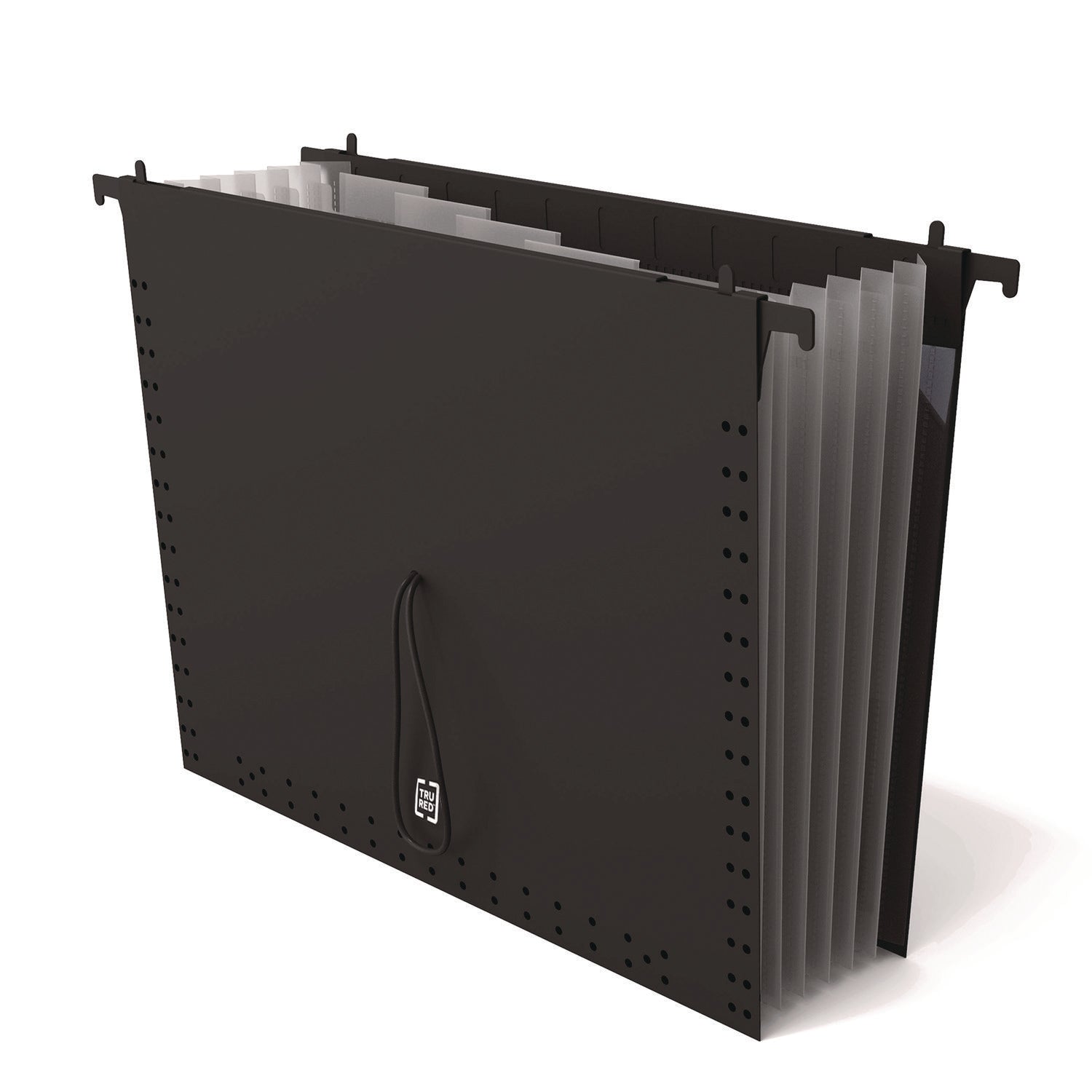 TRU RED™ Moisture-Resistant Hanging Pocket File, 7 Sections, 1/5-Cut Tabs, Letter Size, Black