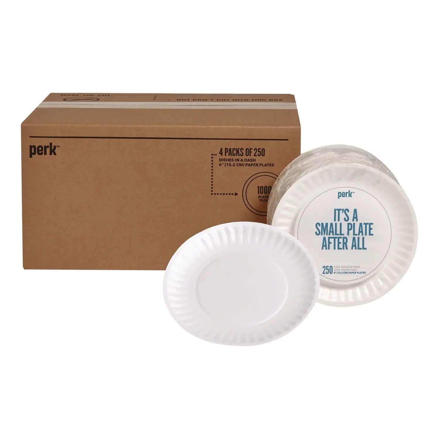 Perk™ ECONOMY PAPER PLATES, 6" DIA, WHITE, 250/PACK, 4 PACKS/CARTON